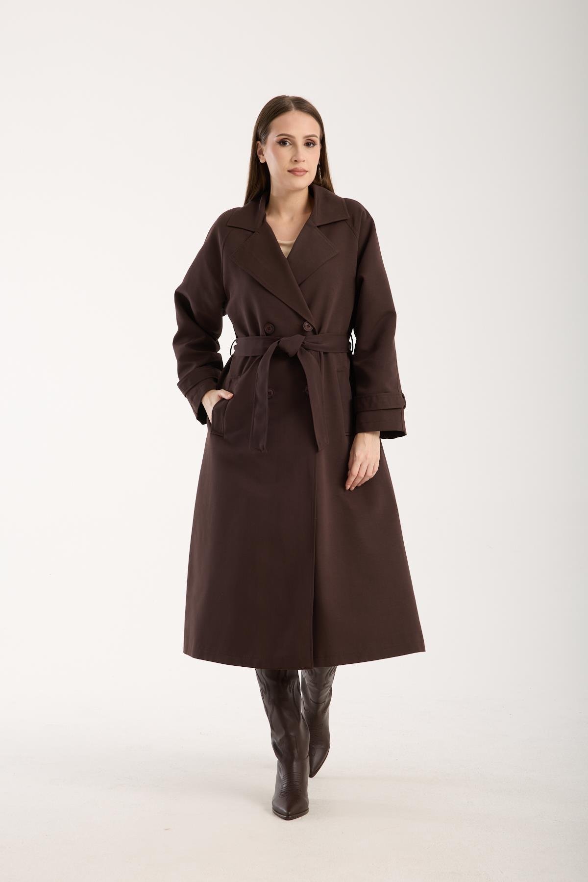 Acı Kahve Oversize Astarlı Trençkot