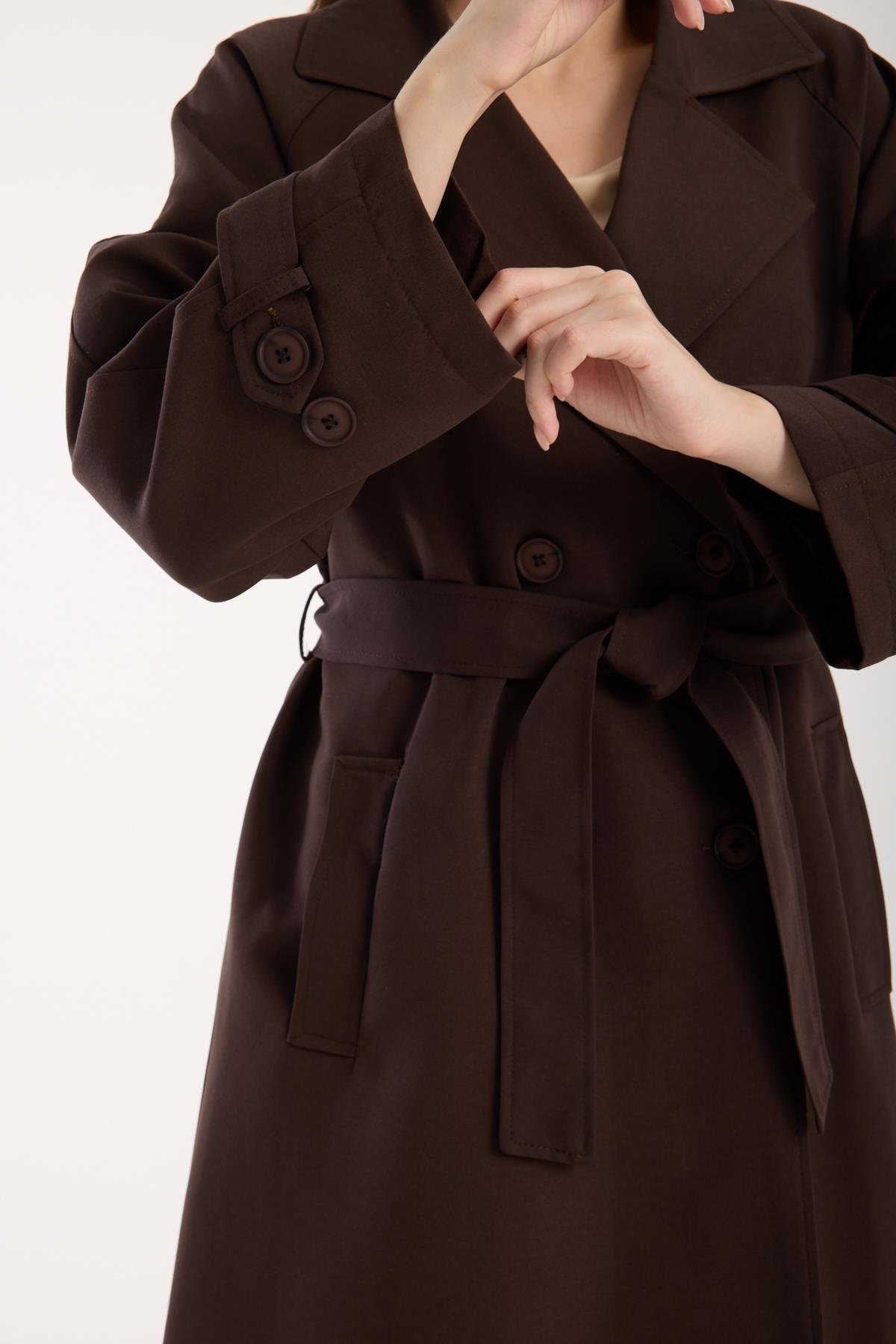 Acı Kahve Oversize Astarlı Trençkot