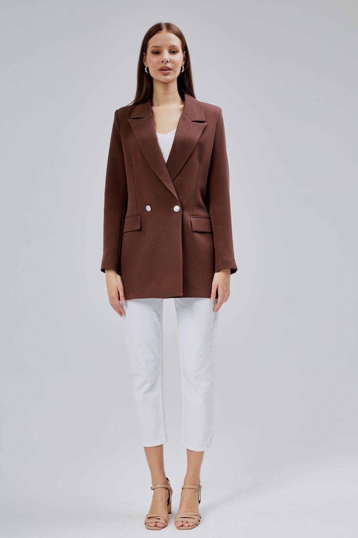Acı Kahve Oversize Dokuma Blazer Ceket