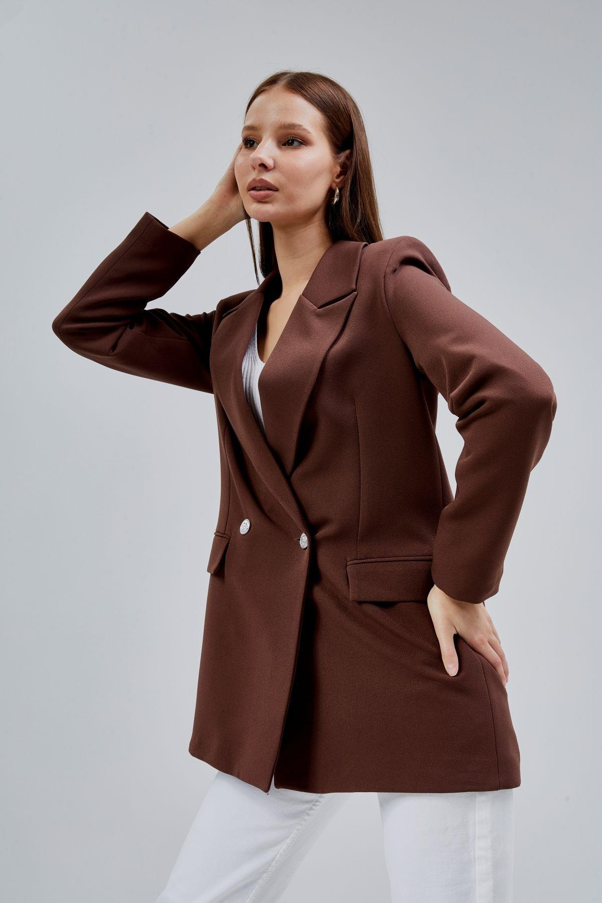 Acı Kahve Oversize Dokuma Blazer Ceket