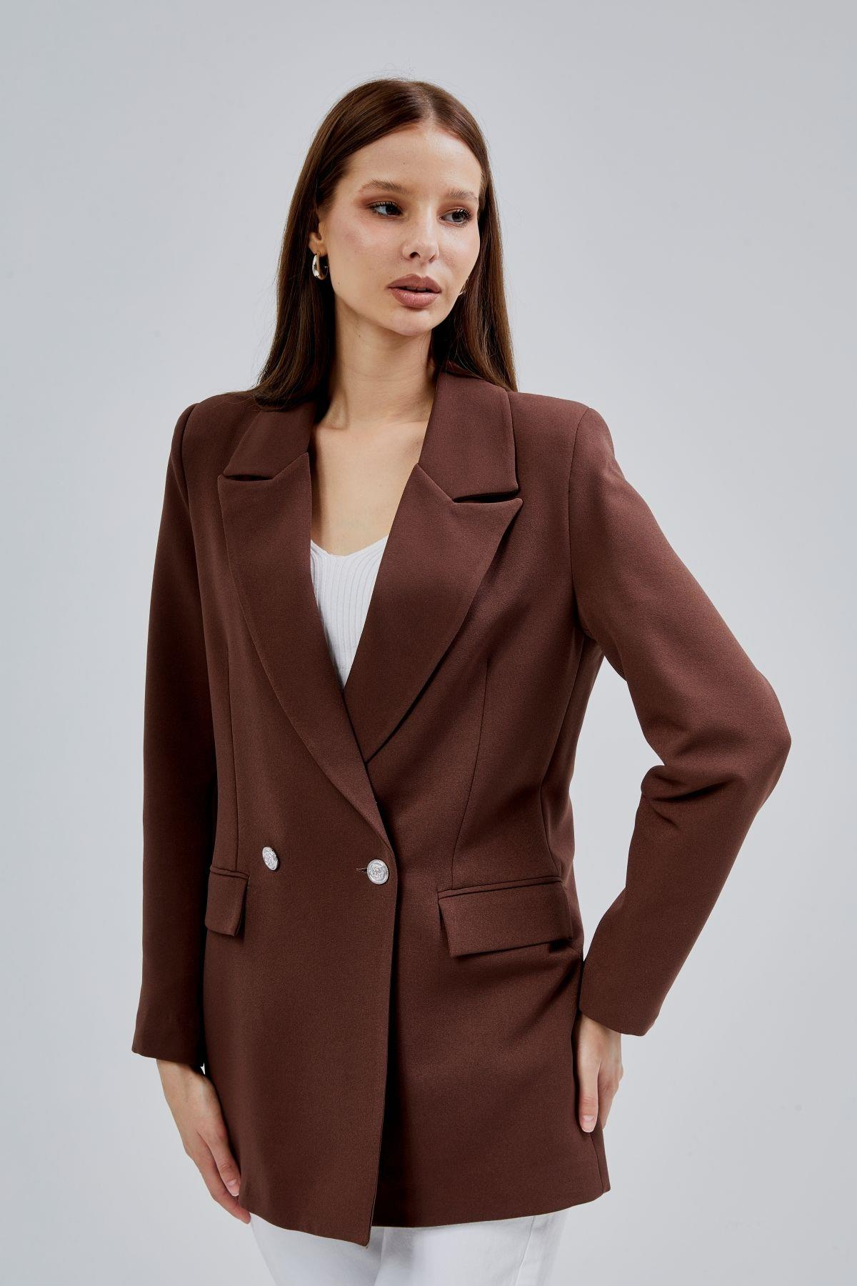 Acı Kahve Oversize Dokuma Blazer Ceket