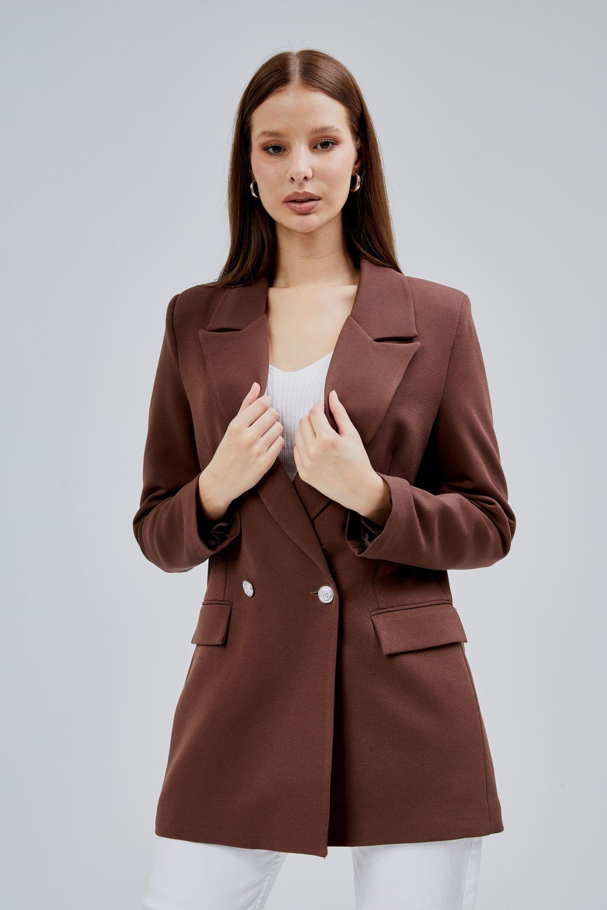 Acı Kahve Oversize Dokuma Blazer Ceket