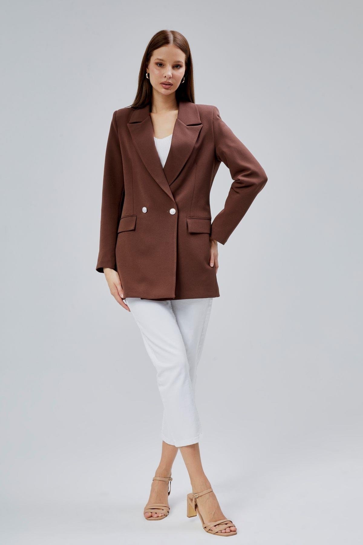 Acı Kahve Oversize Dokuma Blazer Ceket