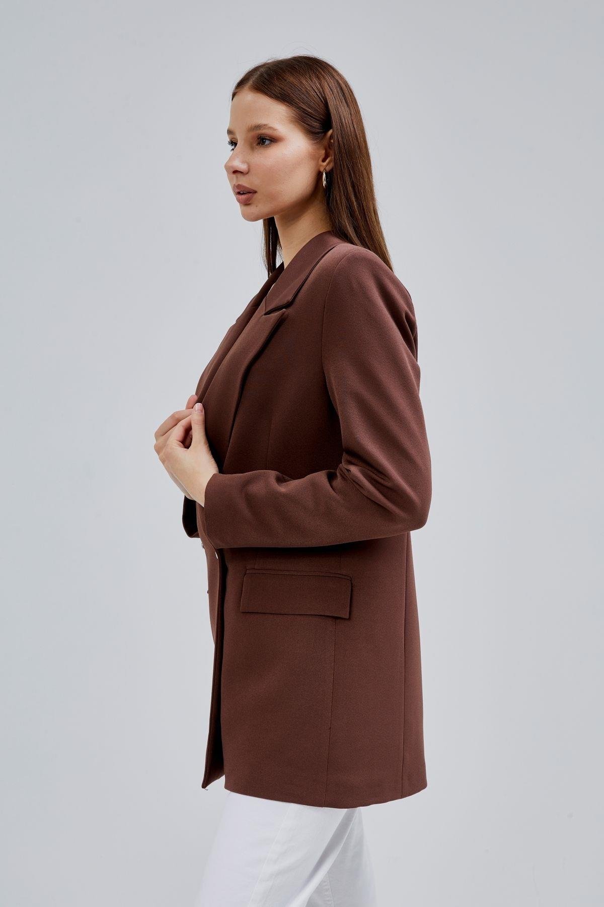 Acı Kahve Oversize Dokuma Blazer Ceket