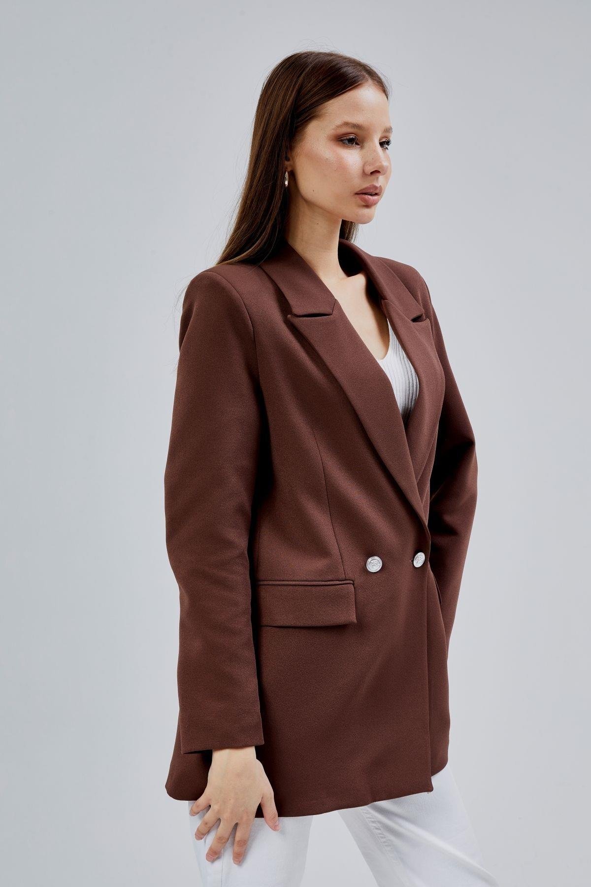 Acı Kahve Oversize Dokuma Blazer Ceket