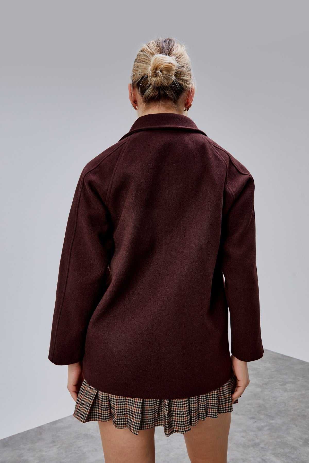 Acı Kahve Oversize Fermuarlı Kaşe Ceket