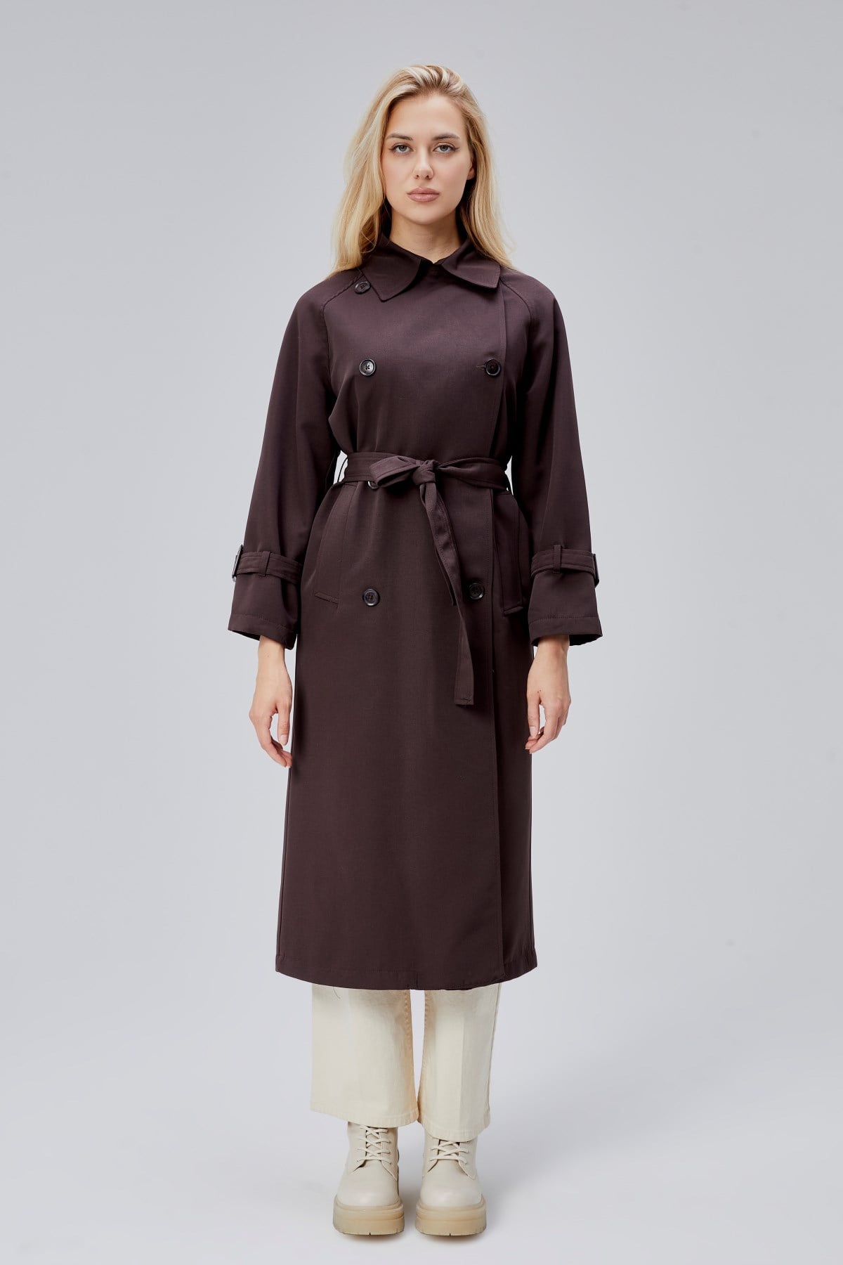 Acı Kahve Oversize Kuşaklı Trençkot