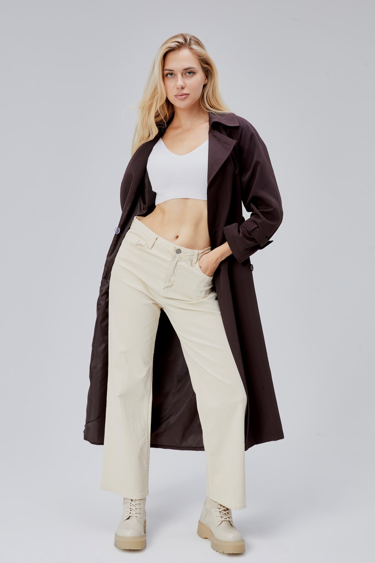 Acı Kahve Oversize Kuşaklı Trençkot