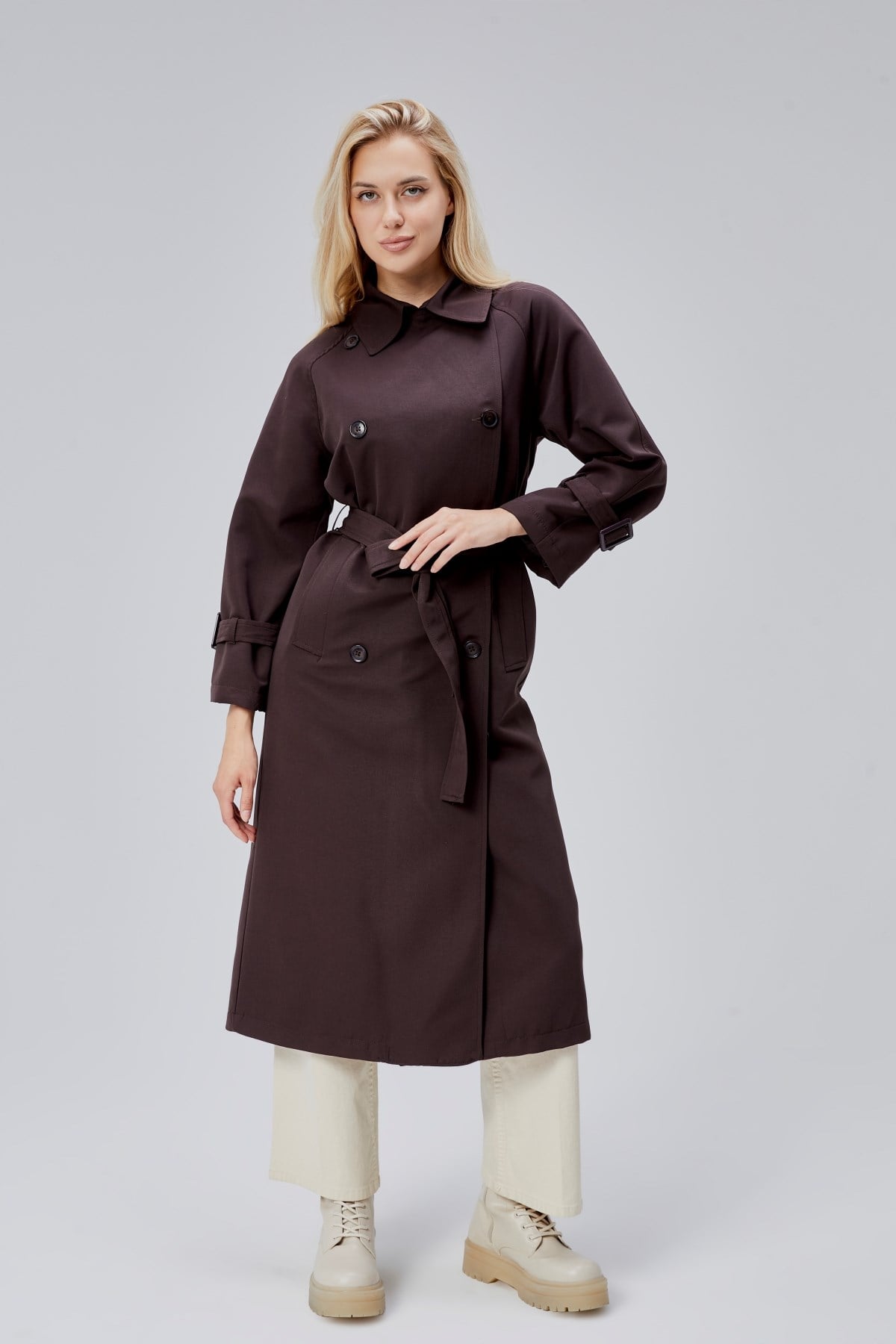Acı Kahve Oversize Kuşaklı Trençkot