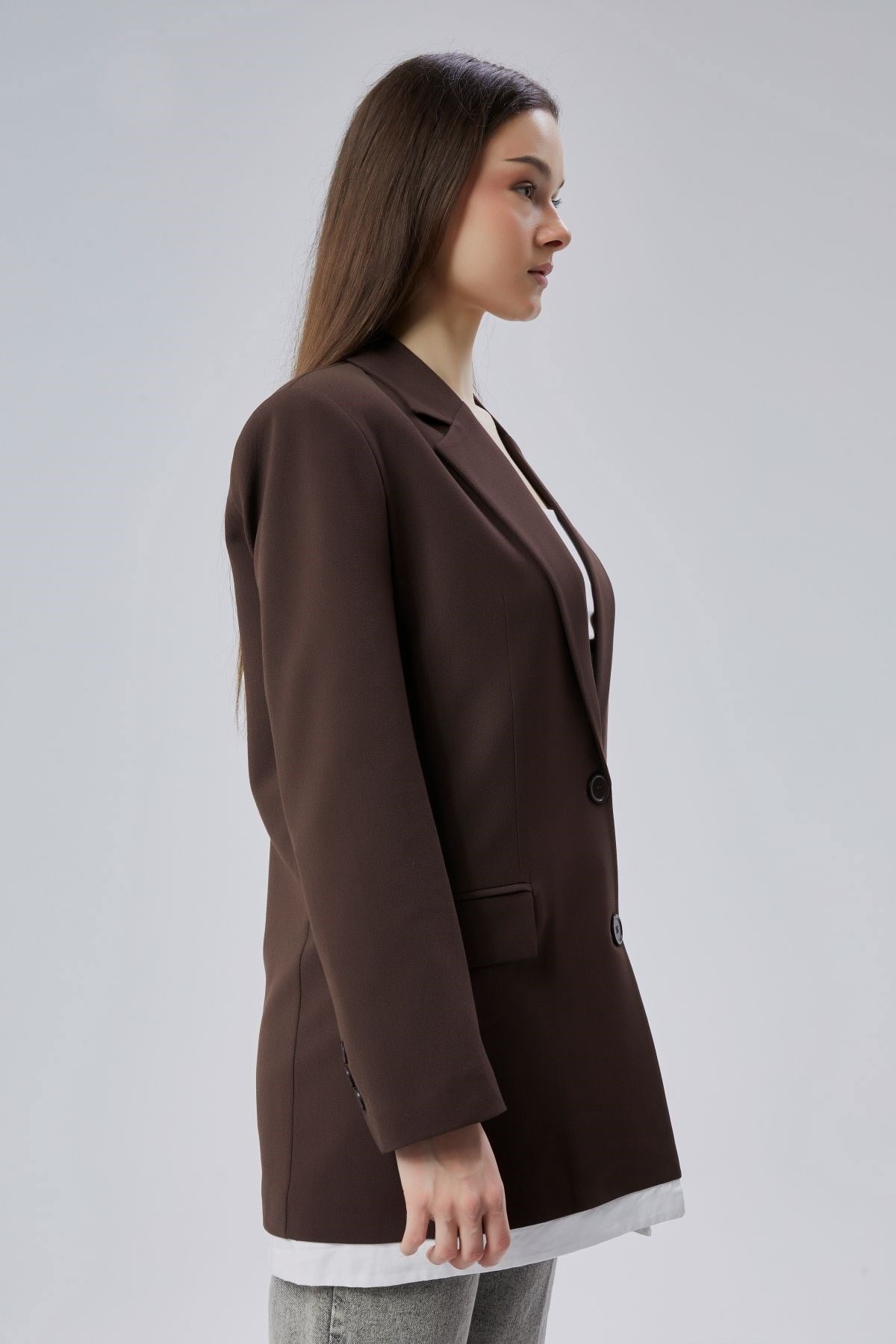 Acı Kahve Oversize Uzun Blazer Ceket