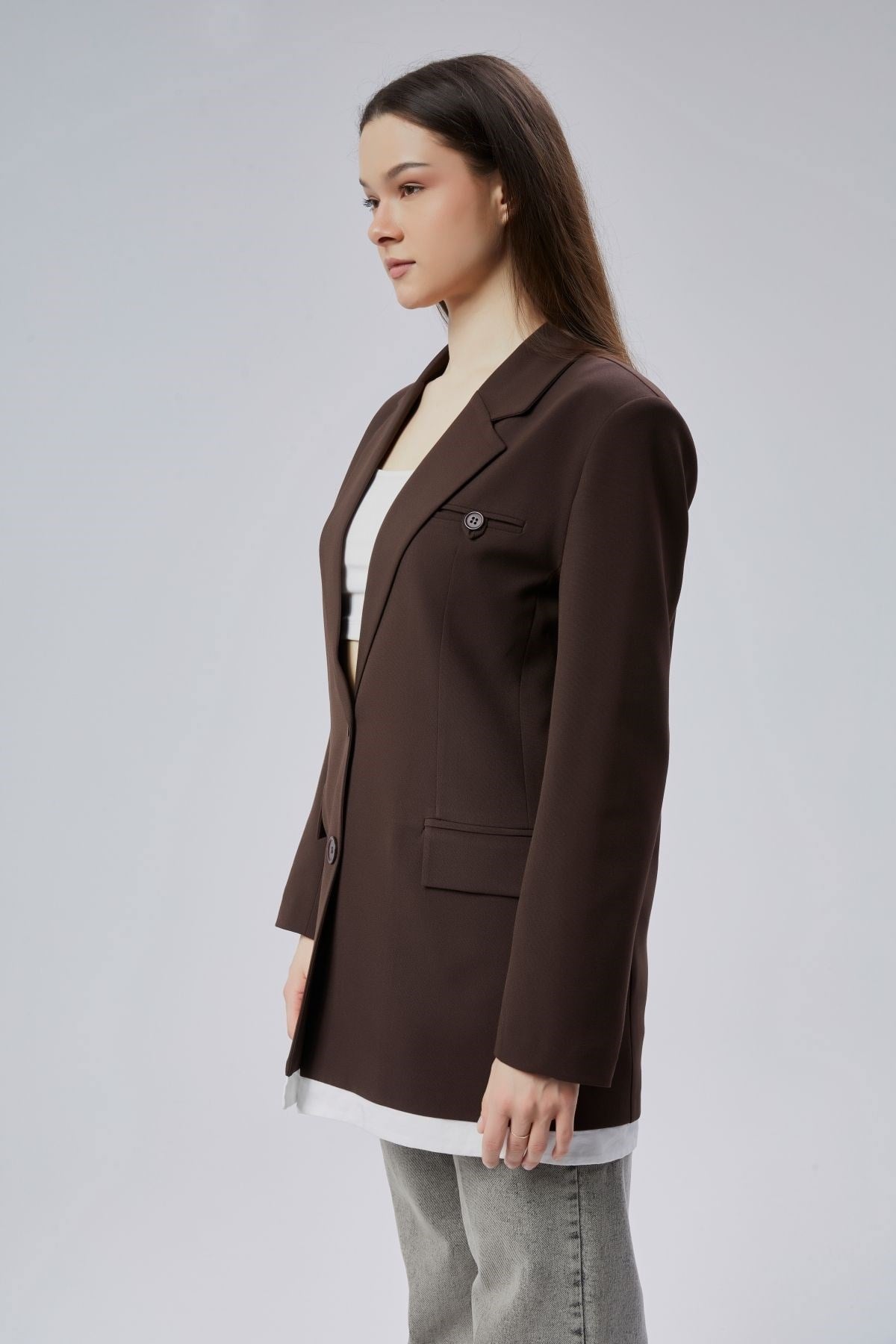 Acı Kahve Oversize Uzun Blazer Ceket