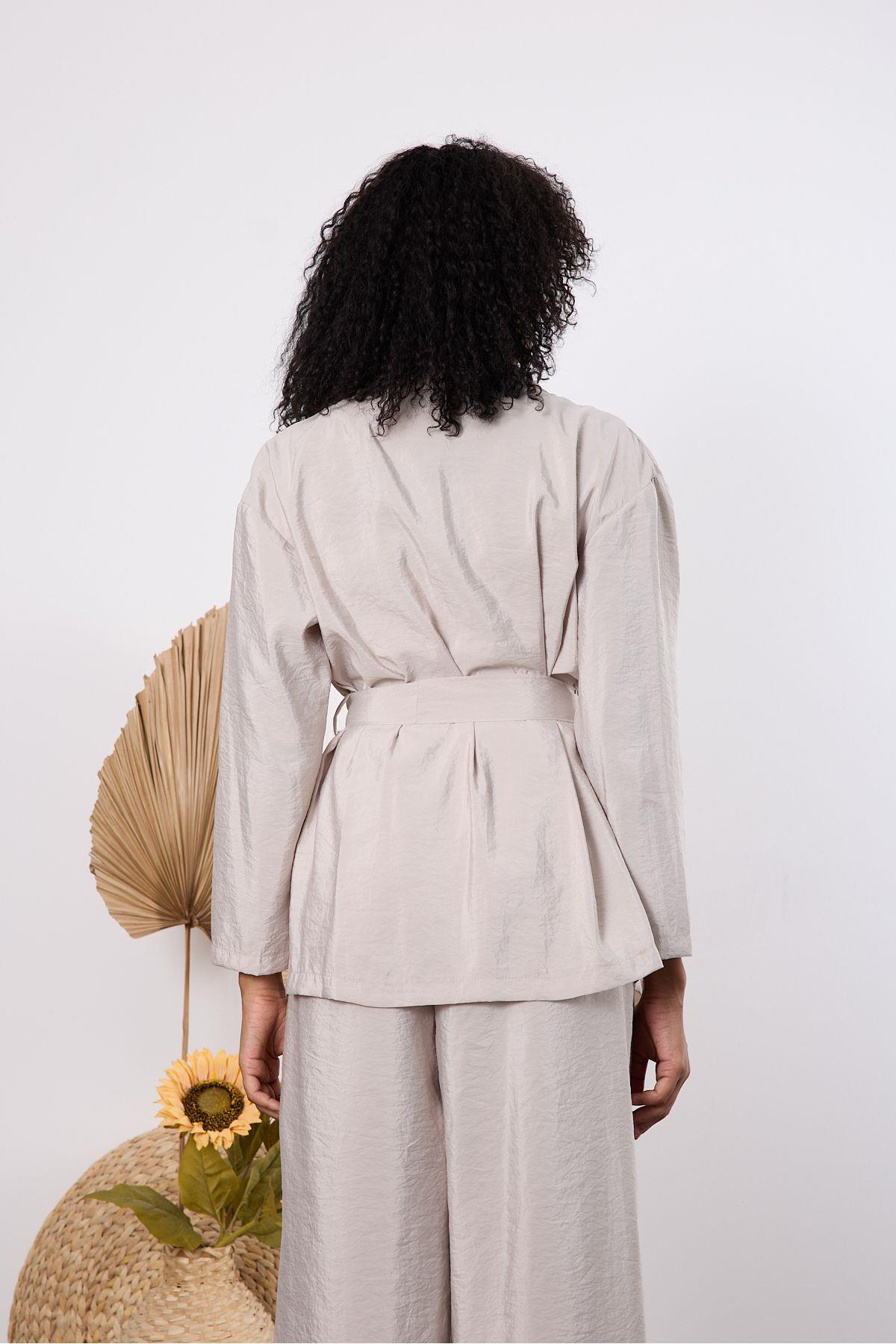 Açık Gri Oversize Kimono Takım