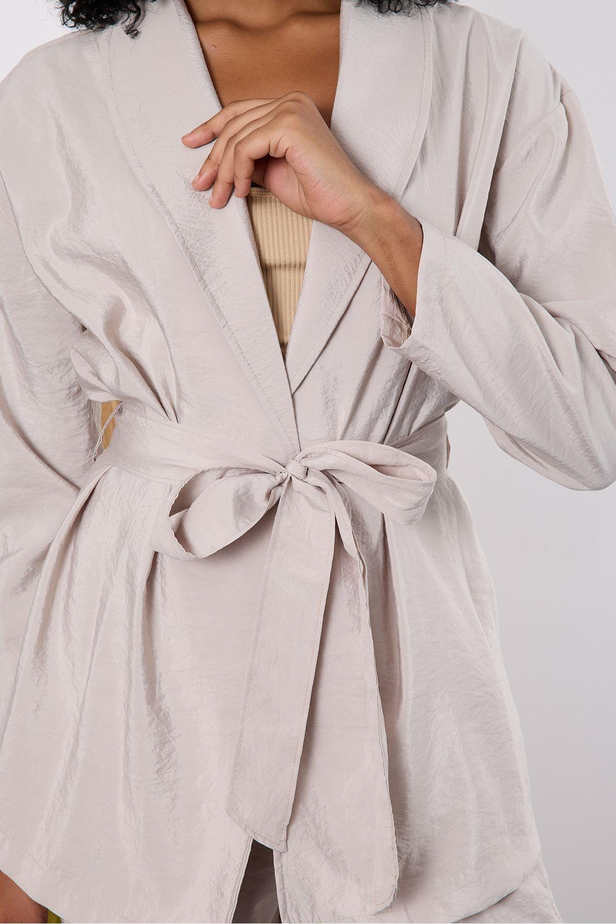 Açık Gri Oversize Kimono Takım
