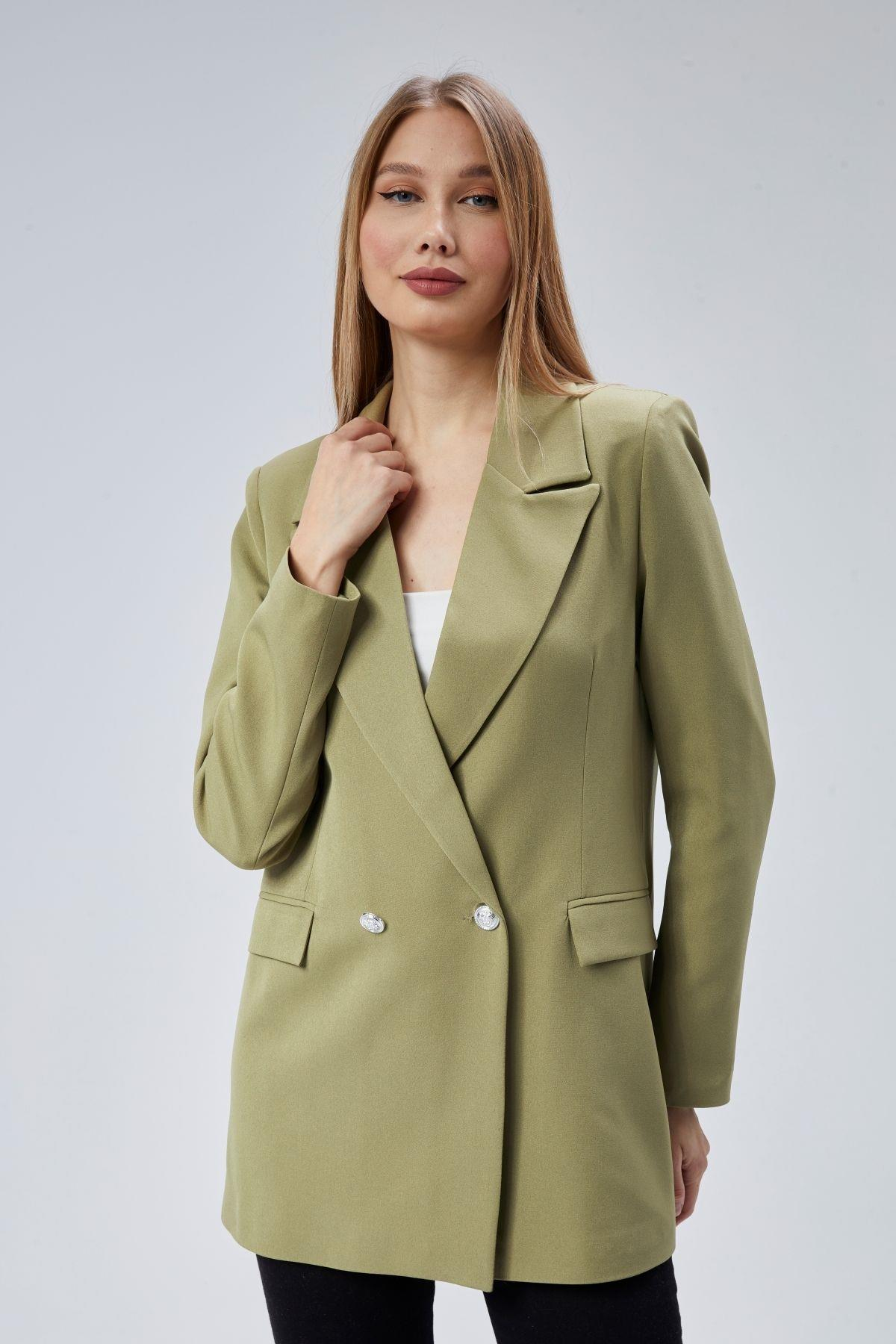 Açık Haki Oversize Dokuma Blazer Ceket