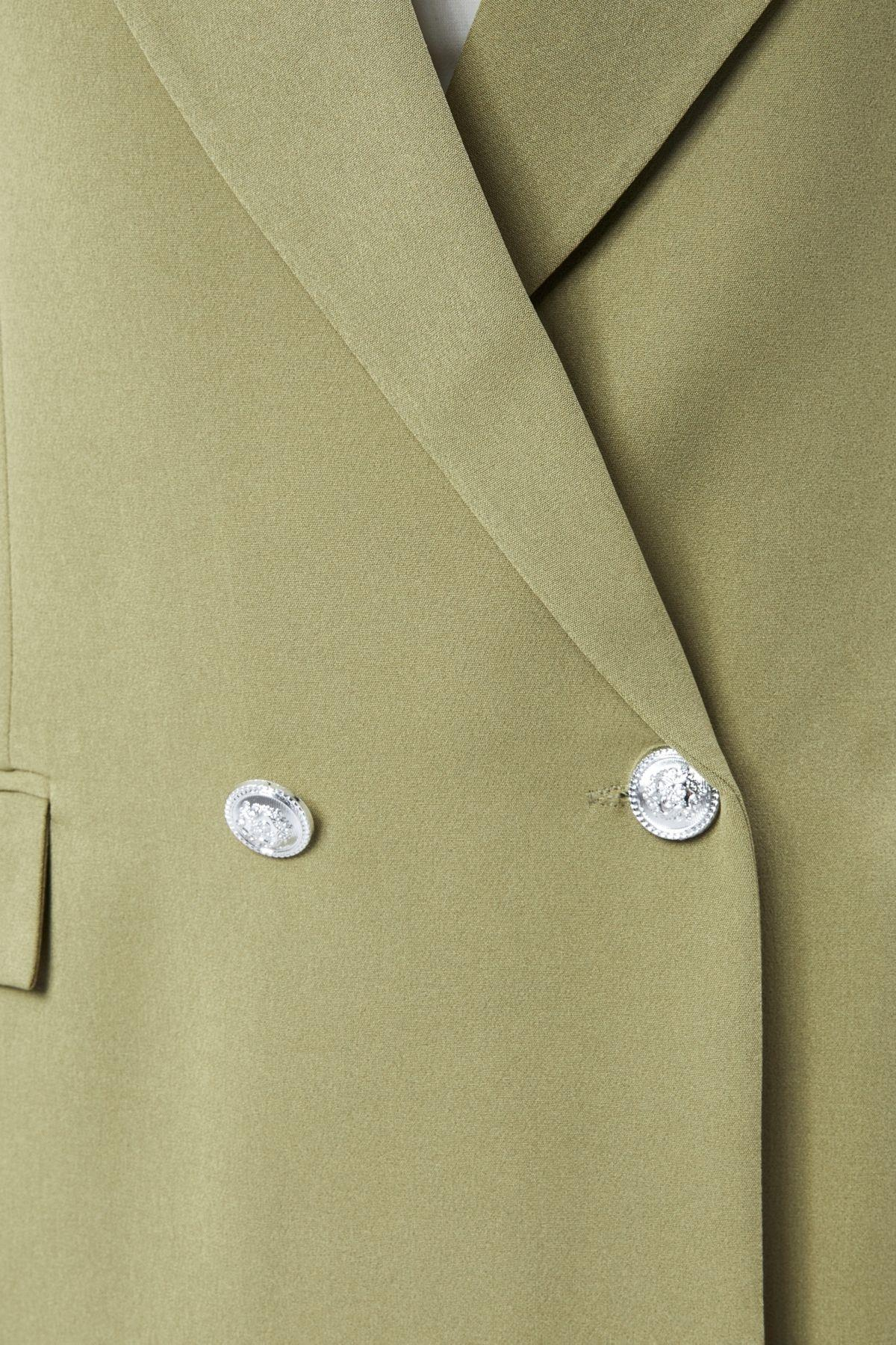 Açık Haki Oversize Dokuma Blazer Ceket