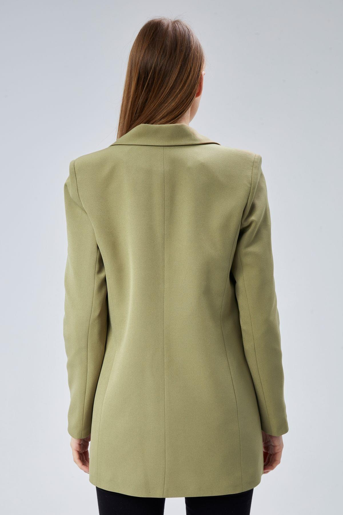 Açık Haki Oversize Dokuma Blazer Ceket