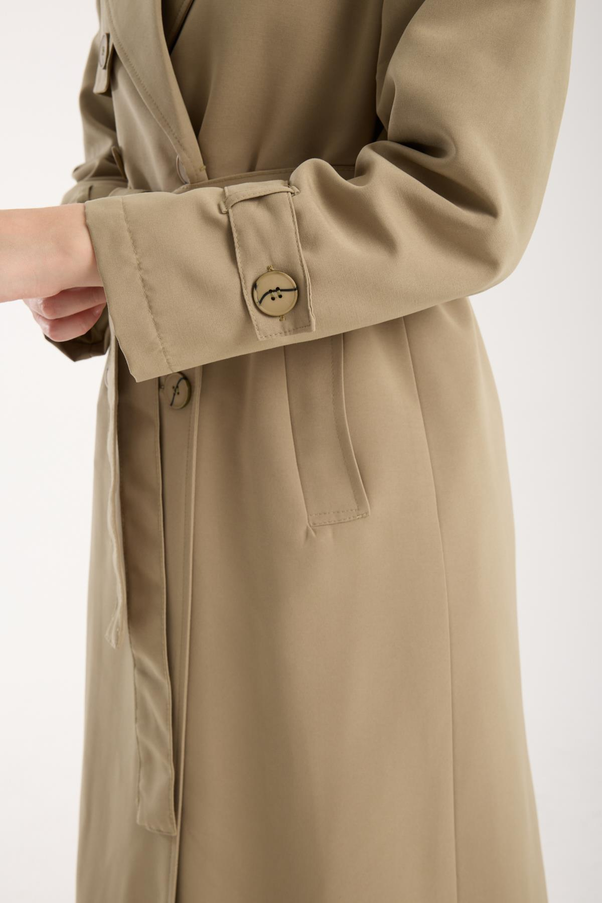 Açık Haki Oversize Rüzgarlık Detaylı Trençkot