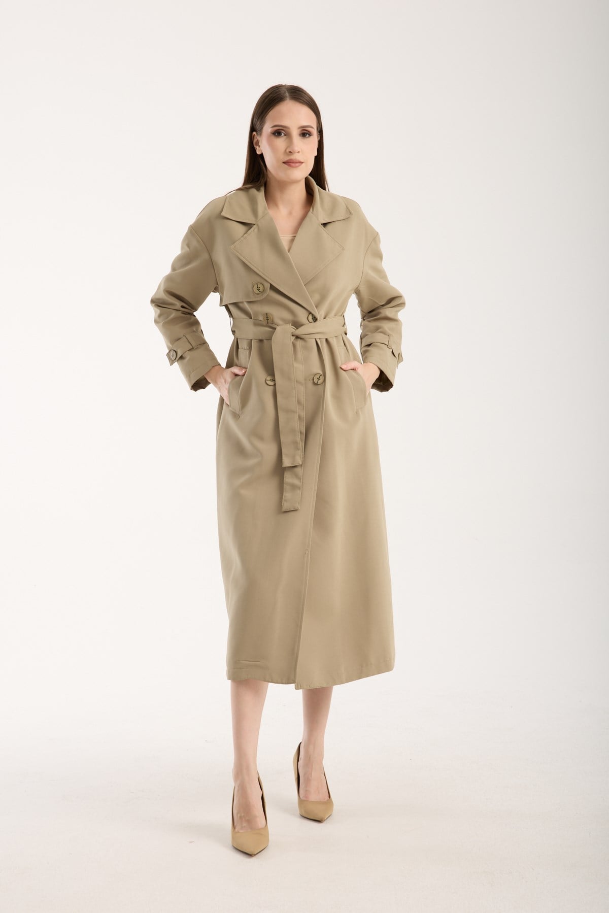 Açık Haki Oversize Rüzgarlık Detaylı Trençkot