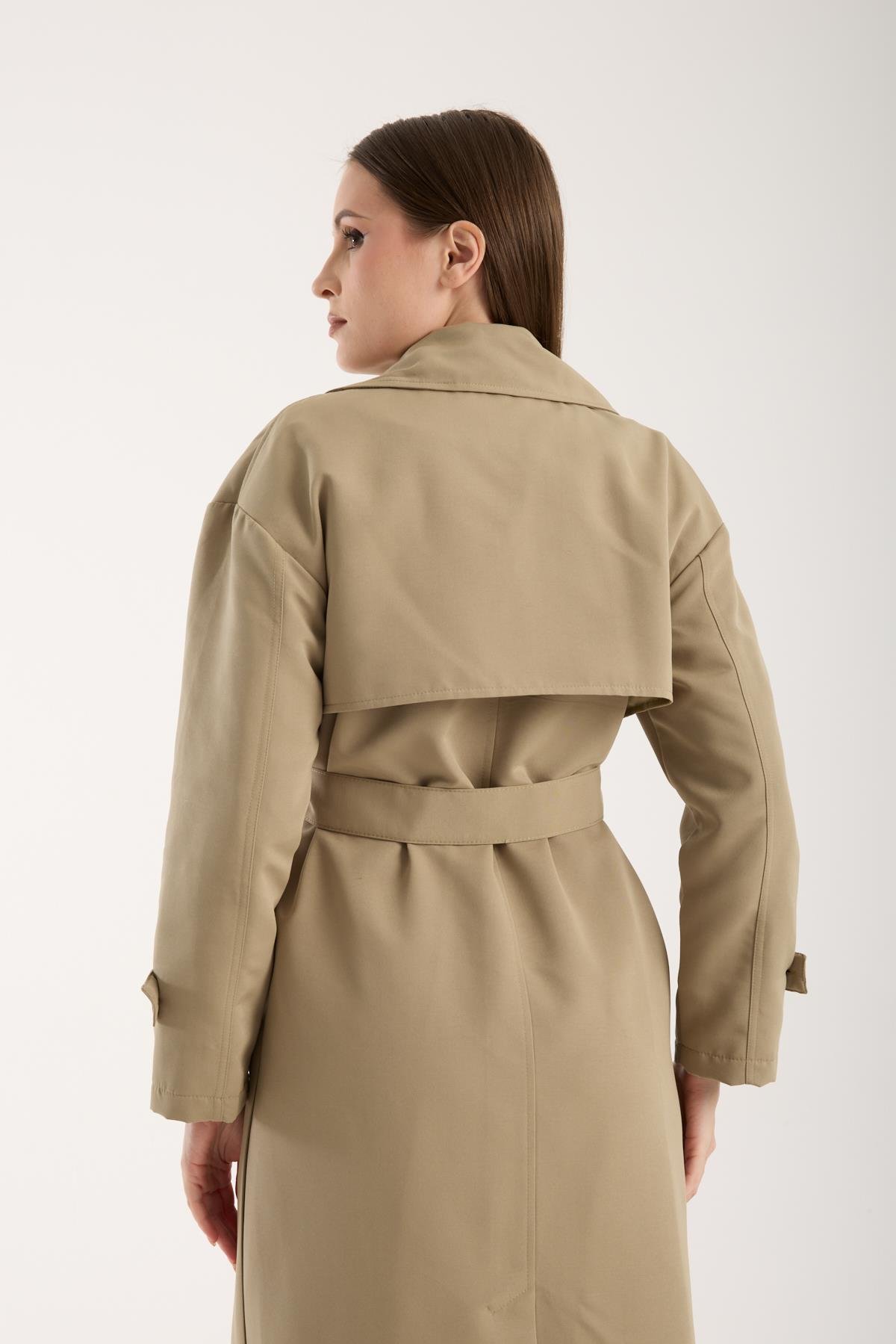 Açık Haki Oversize Rüzgarlık Detaylı Trençkot