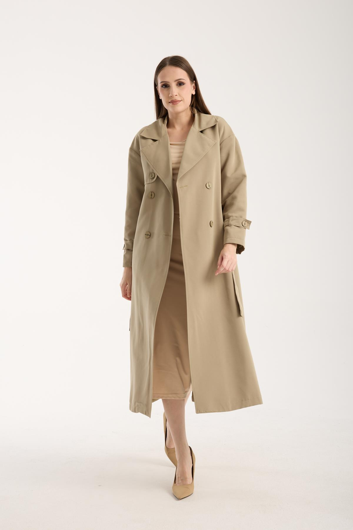Açık Haki Oversize Rüzgarlık Detaylı Trençkot