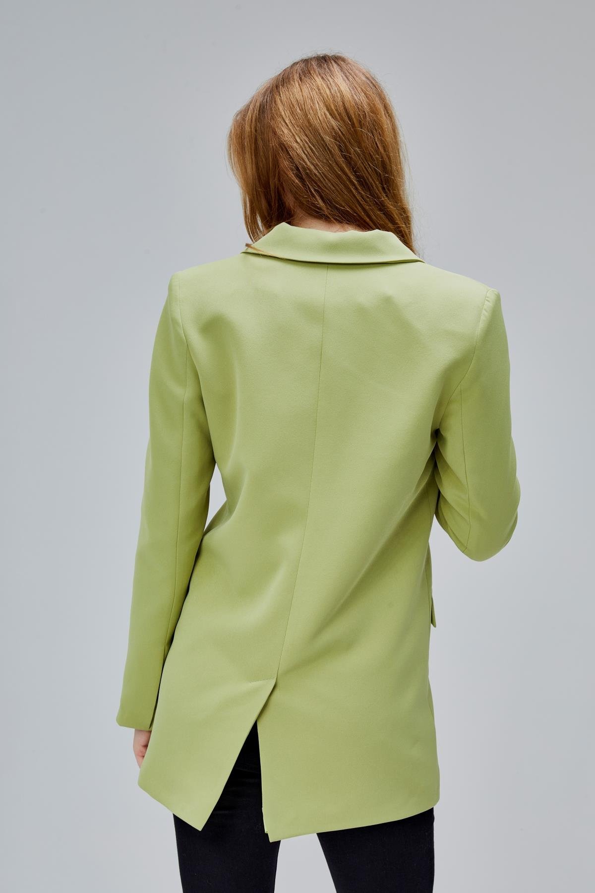 Açık Haki Regular Astarlı Kruvaze Kapama Dokuma Oversize Blazer Ceket
