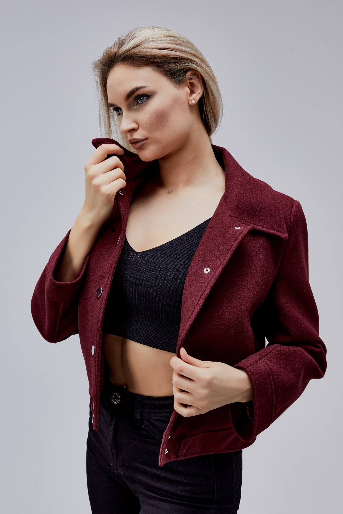 Amelie Bordo Çıtçıt Kapamalı Regular Kaşe Ceket