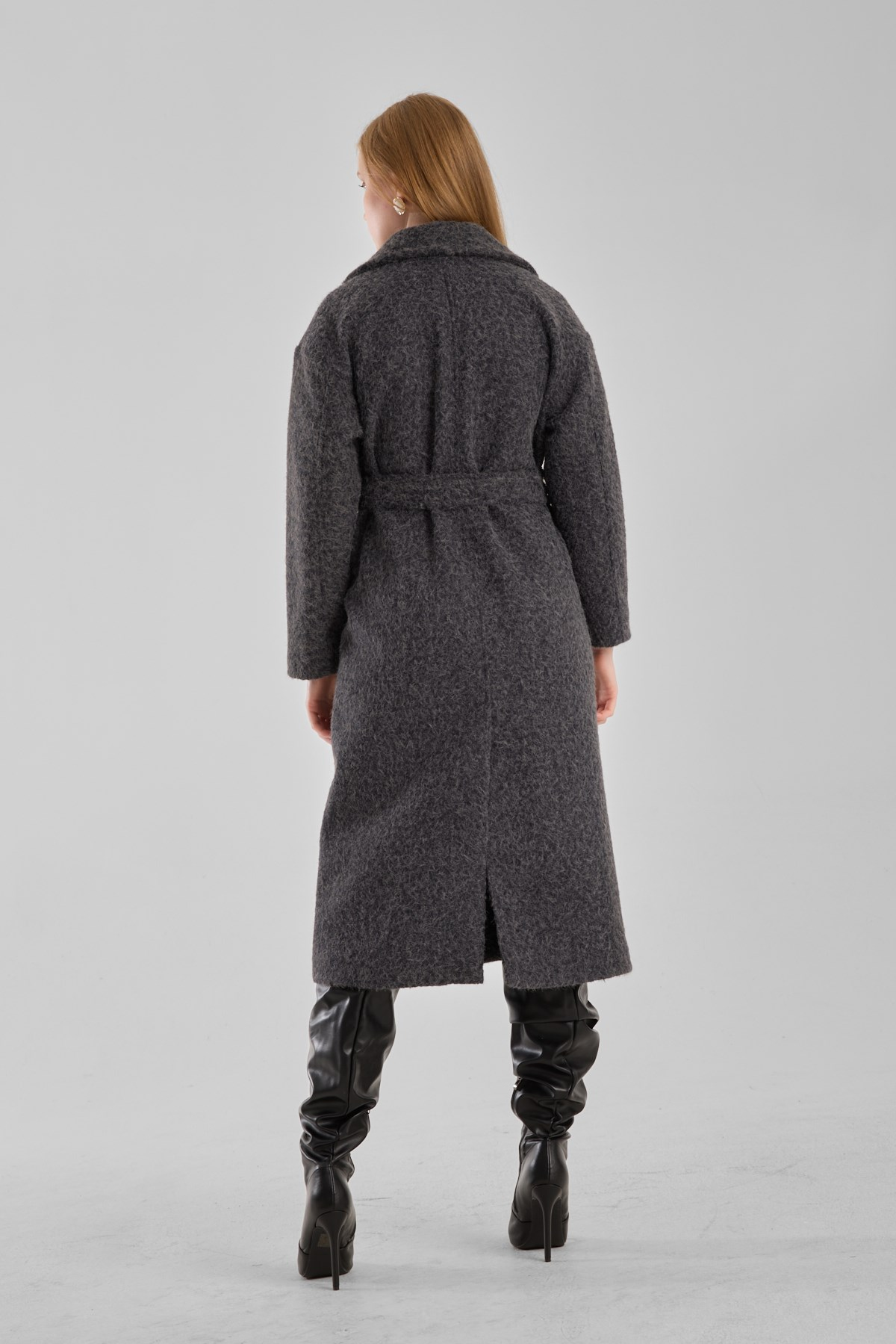 Antrasit Buklet Kaşe Oversize Kaban