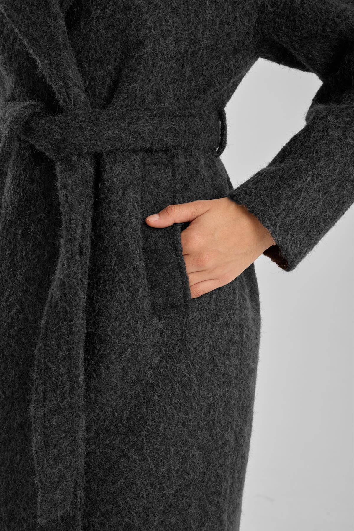 Antrasit Buklet Kaşe Oversize Kaban