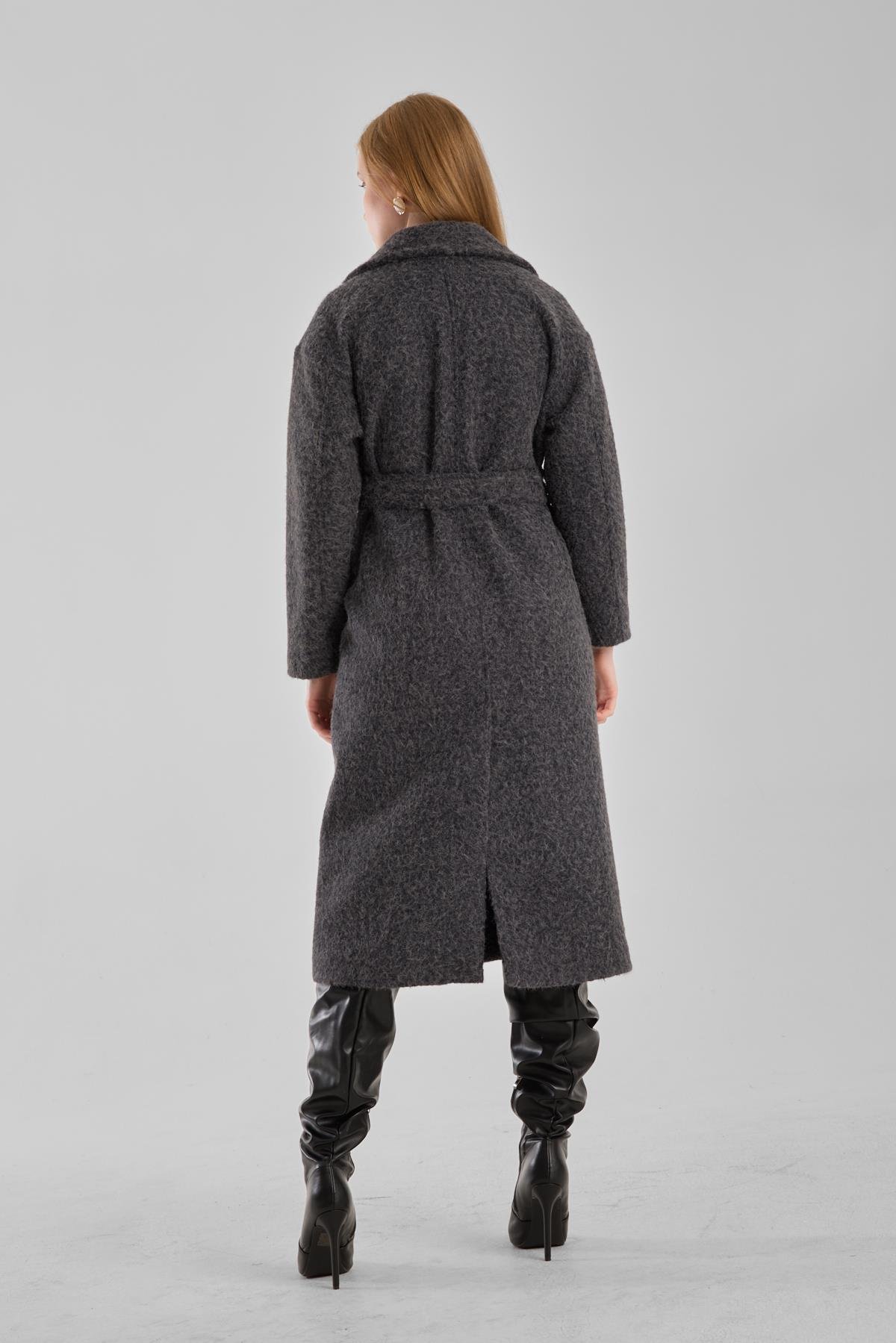 Antrasit Buklet Kaşe Oversize Kaban