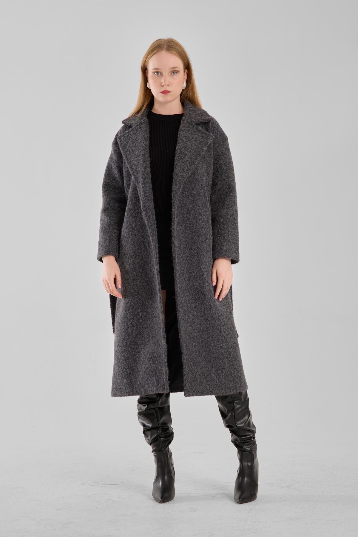 Antrasit Buklet Kaşe Oversize Kaban