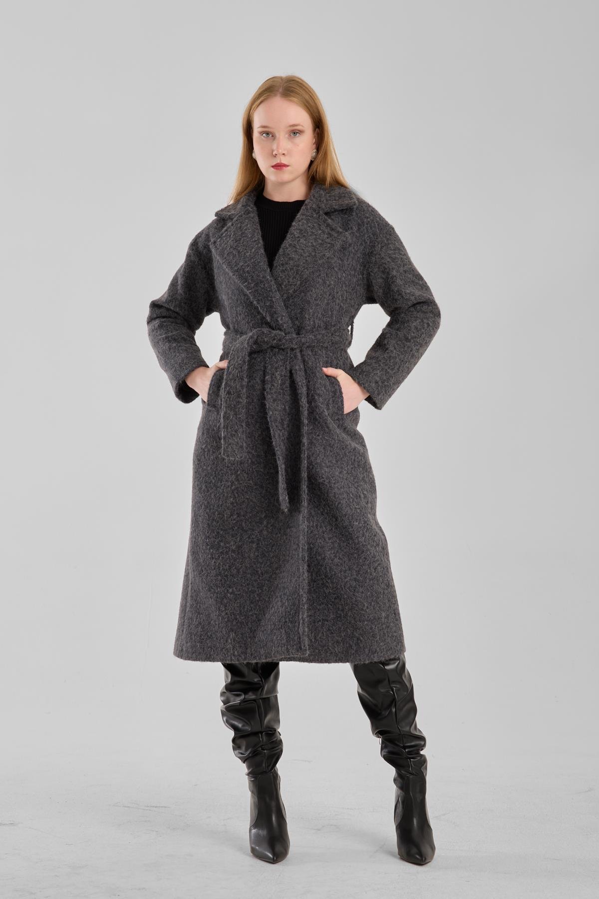 Antrasit Buklet Kaşe Oversize Kaban