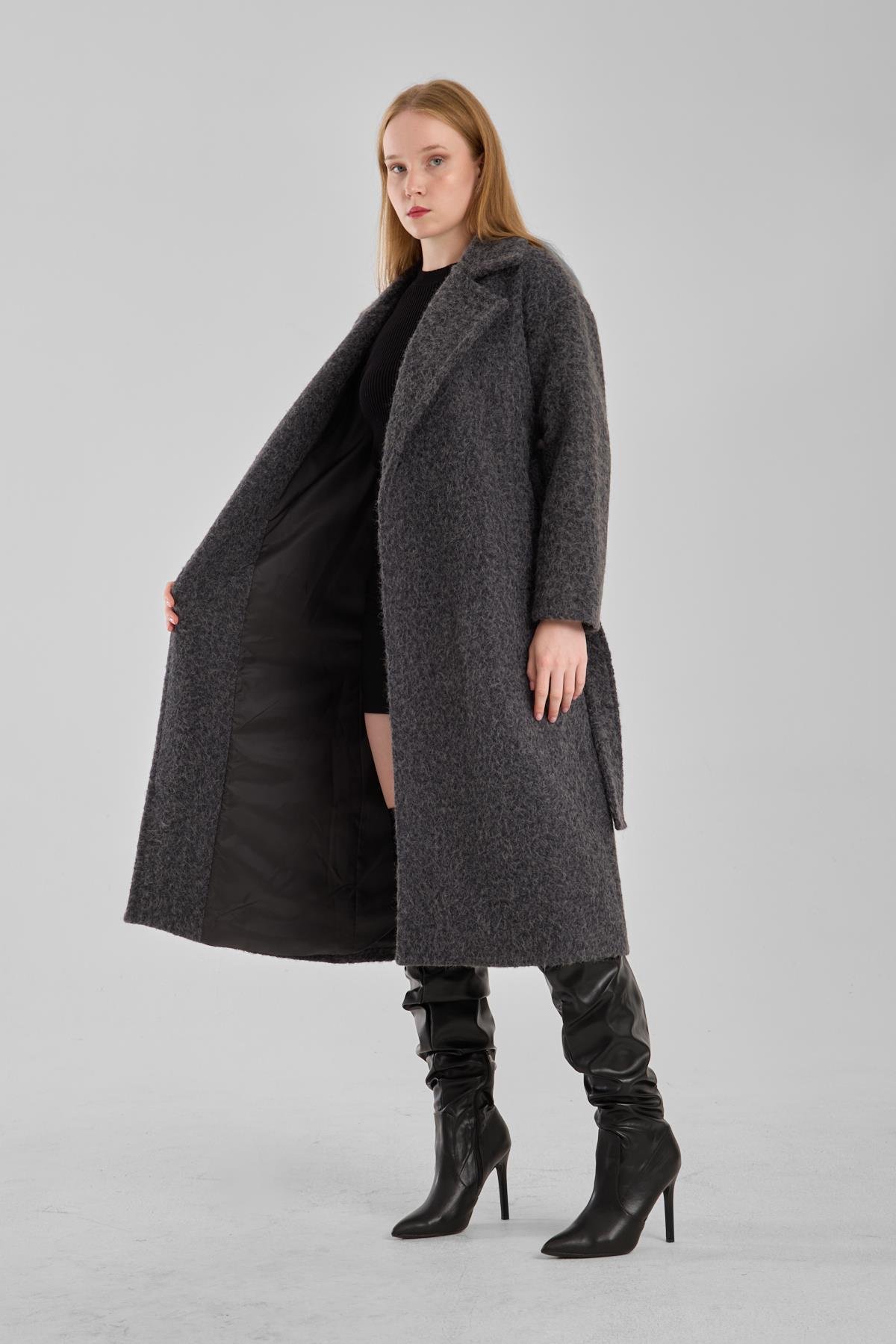 Antrasit Buklet Kaşe Oversize Kaban