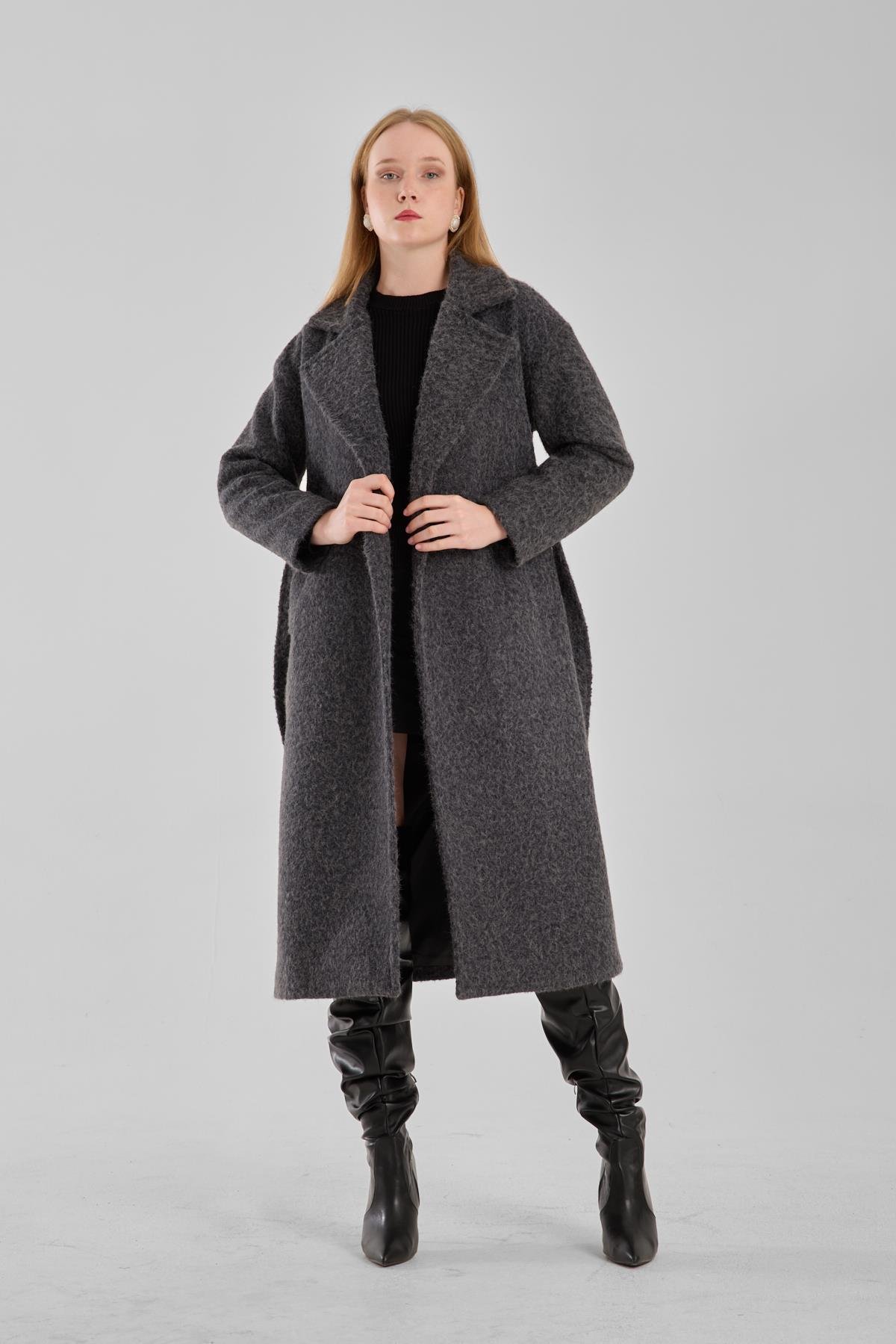 Antrasit Buklet Kaşe Oversize Kaban