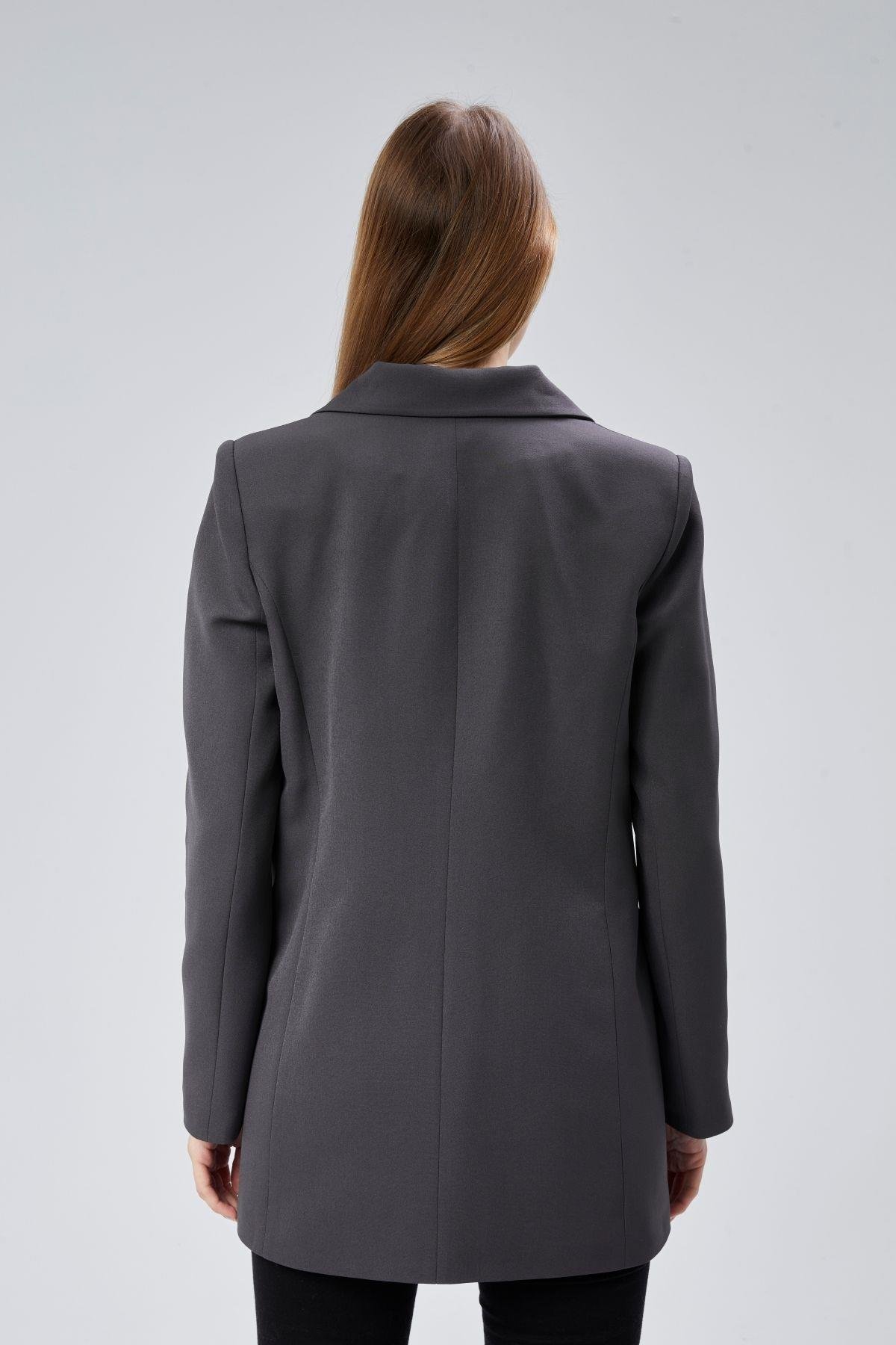 Antrasit Oversize Dokuma Blazer Ceket