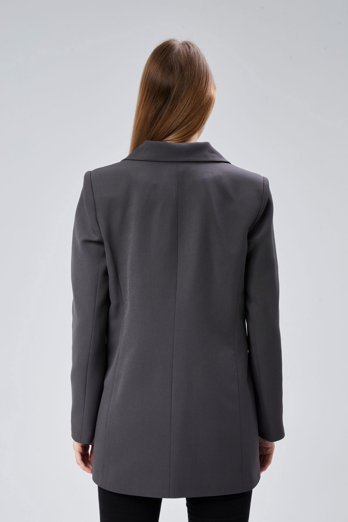 Antrasit Oversize Dokuma Blazer Ceket