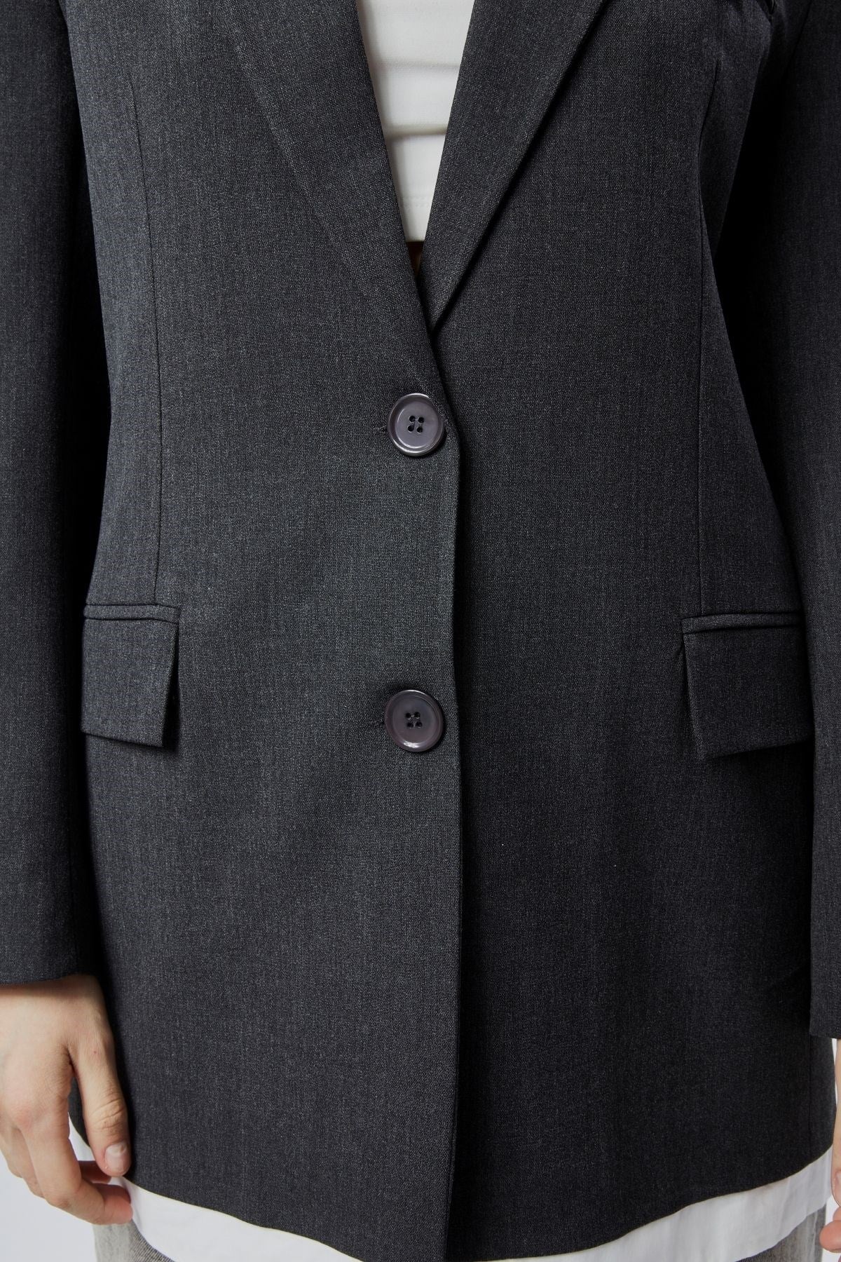 Antrasit Oversize Uzun Blazer Ceket