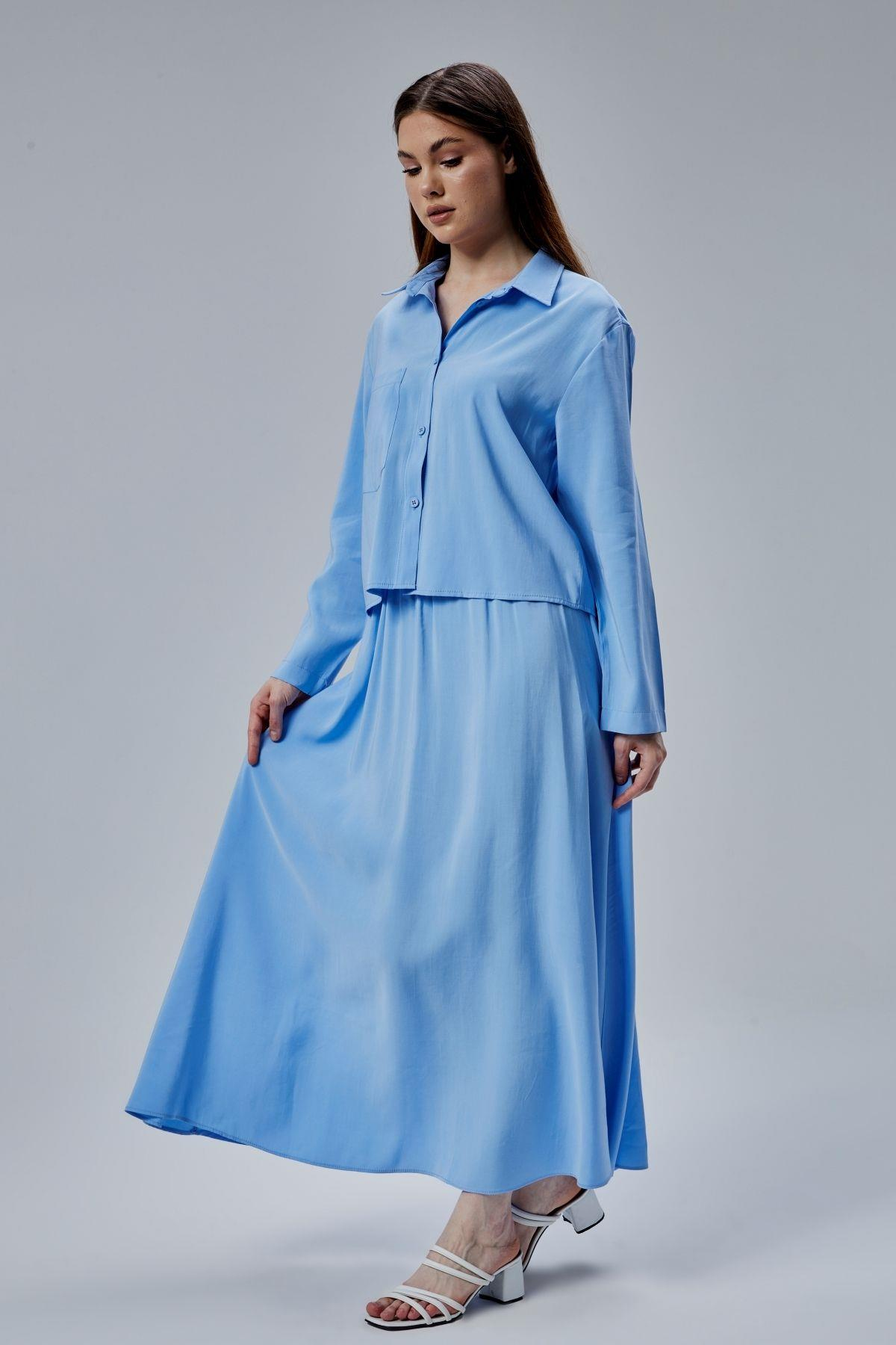 Bebe Mavisi Oversize Gömlek