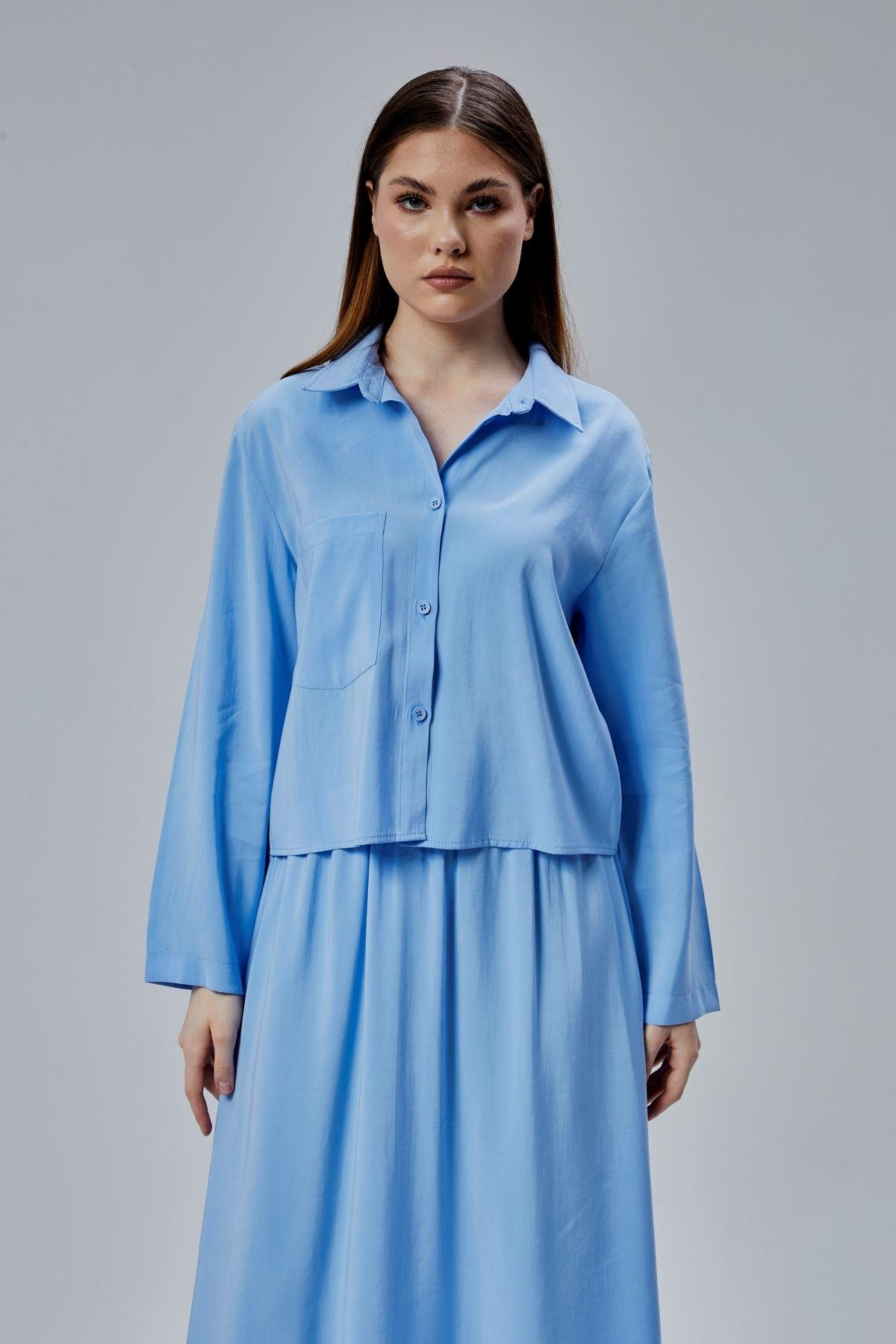 Bebe Mavisi Oversize Gömlek