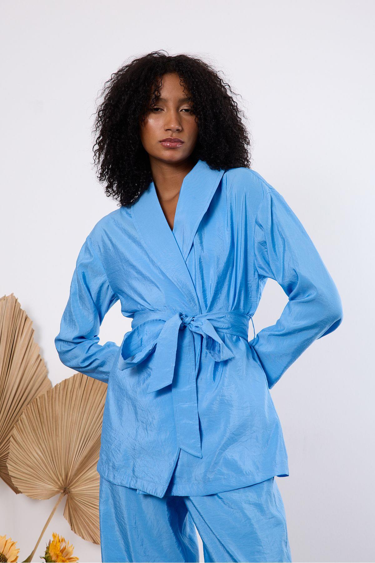 Bebe Mavisi Oversize Kimono Takım