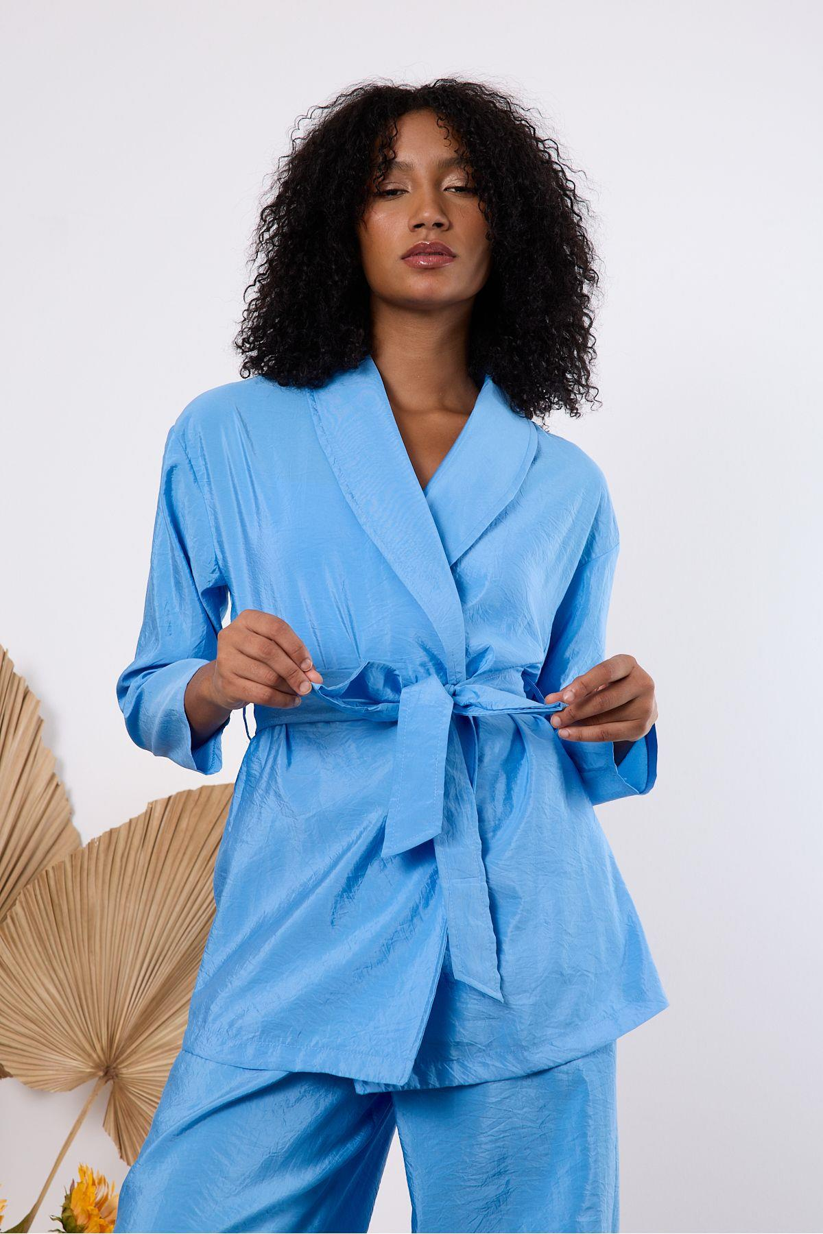 Bebe Mavisi Oversize Kimono Takım