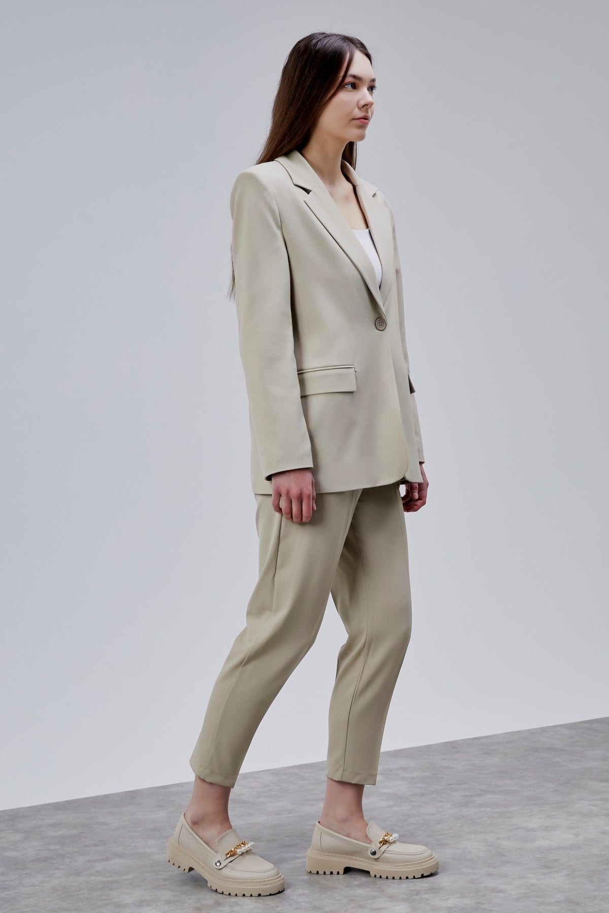 Bej Kruvaze Regular Blazer Takım