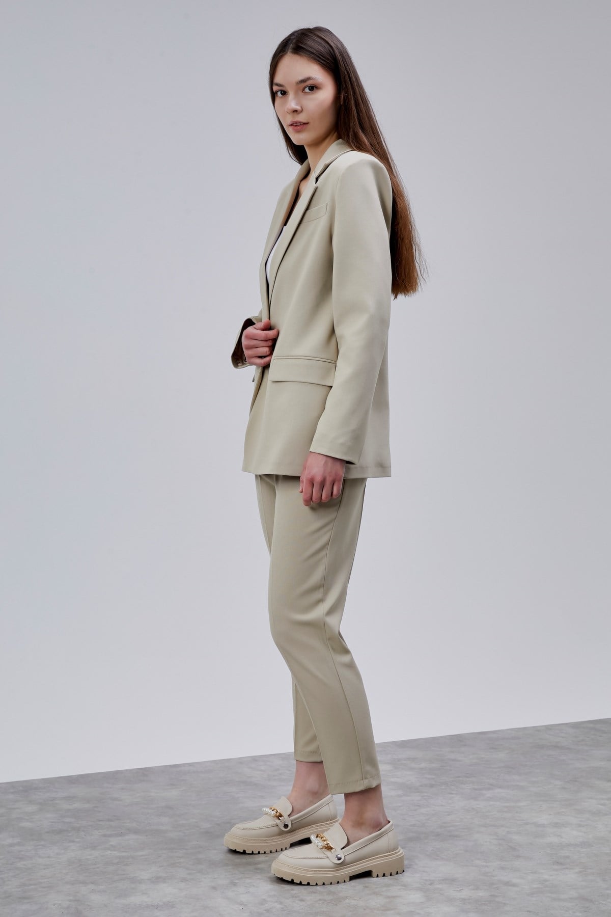 Bej Kruvaze Regular Blazer Takım
