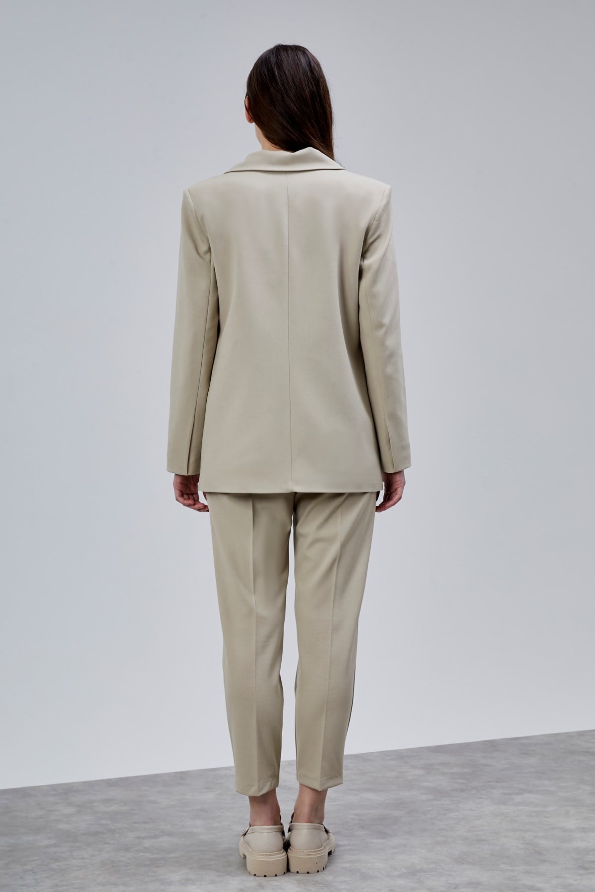 Bej Kruvaze Regular Blazer Takım