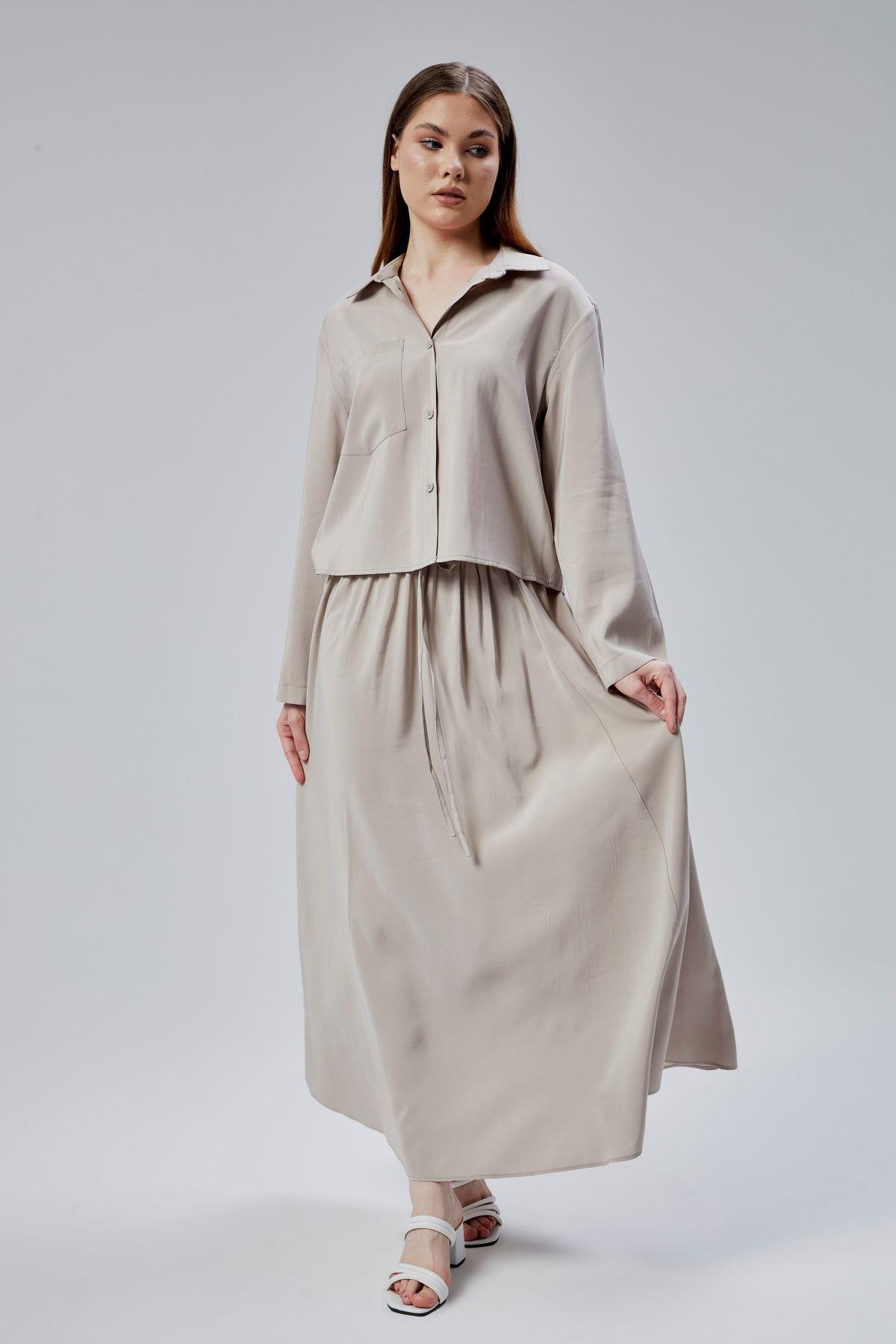 Bej Oversize Gömlek