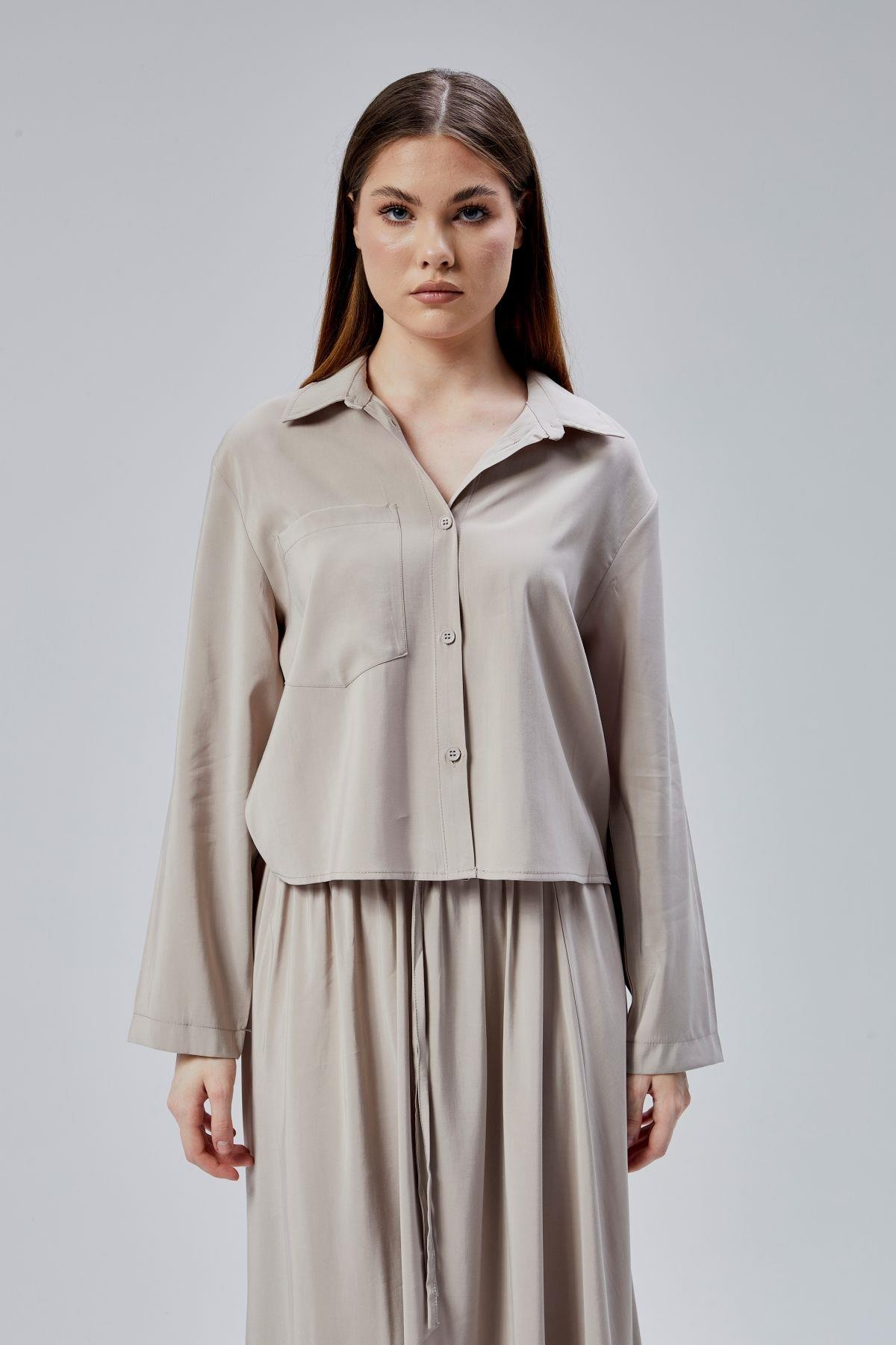 Bej Oversize Gömlek