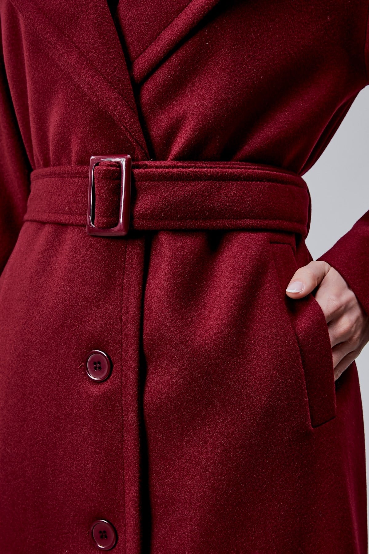 Bej Premium Oversize Kemerli Kaşe Kaban