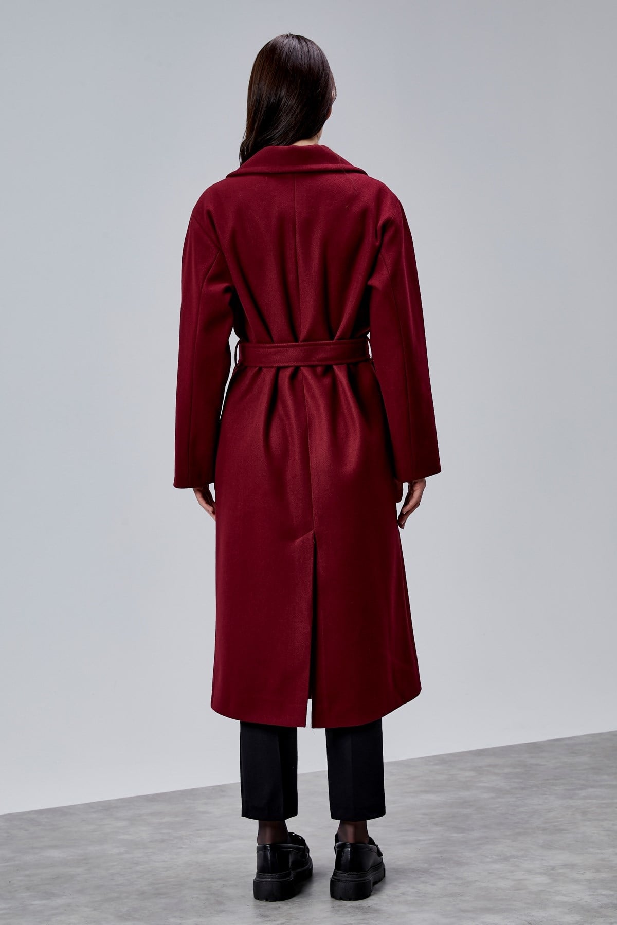 Bej Premium Oversize Kemerli Kaşe Kaban