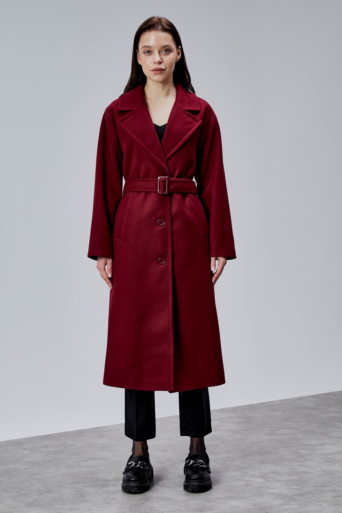 Bej Premium Oversize Kemerli Kaşe Kaban