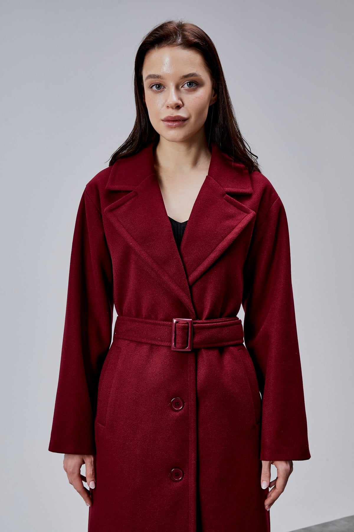 Bej Premium Oversize Kemerli Kaşe Kaban