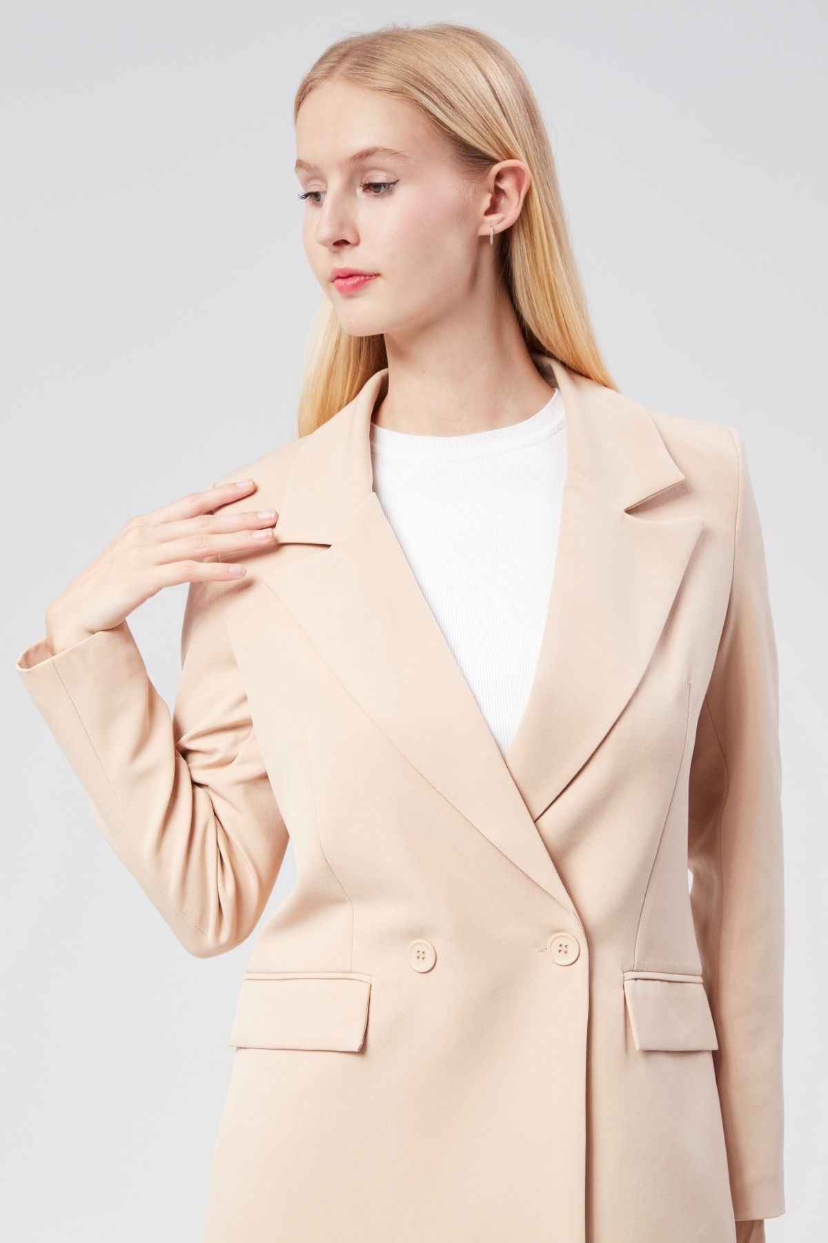 Bej Regular Astarlı Dokuma Oversize Blazer Ceket